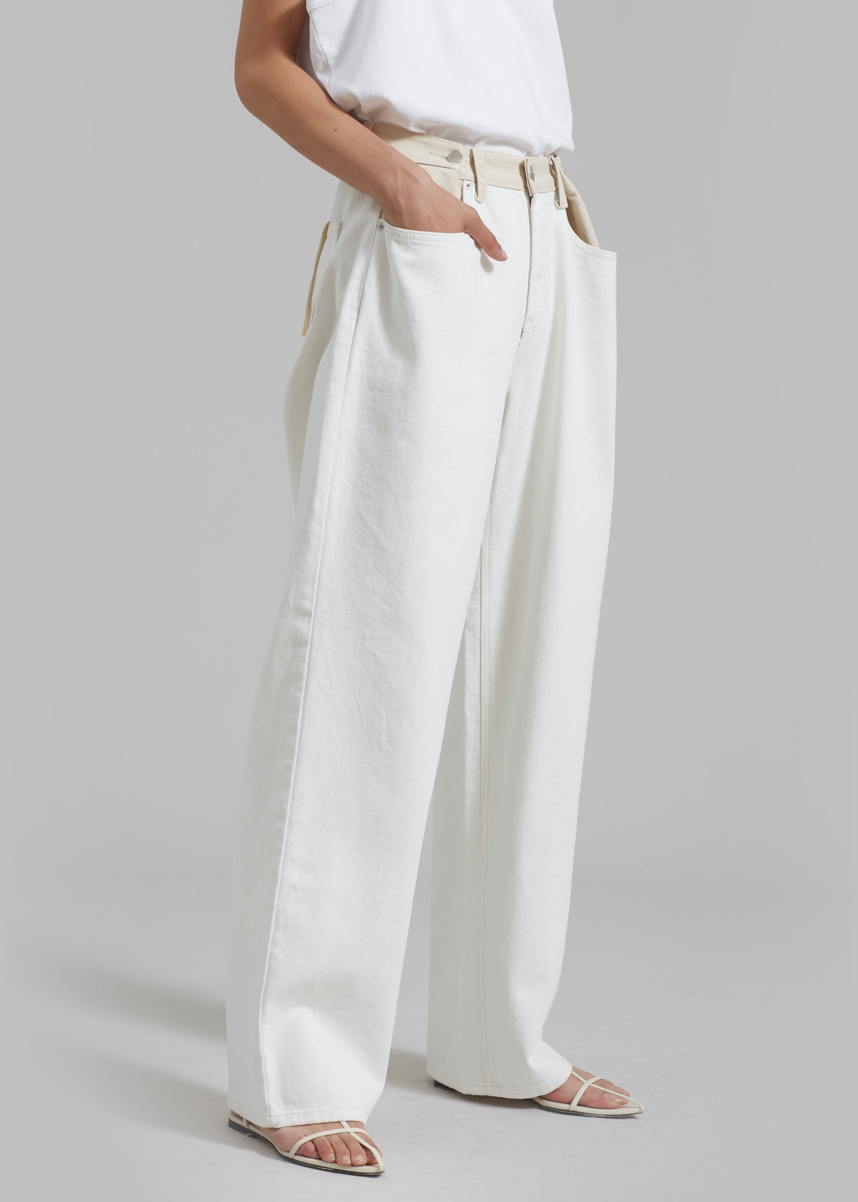 Hayla Contrast Denim Pants - Off White/Beige - 5