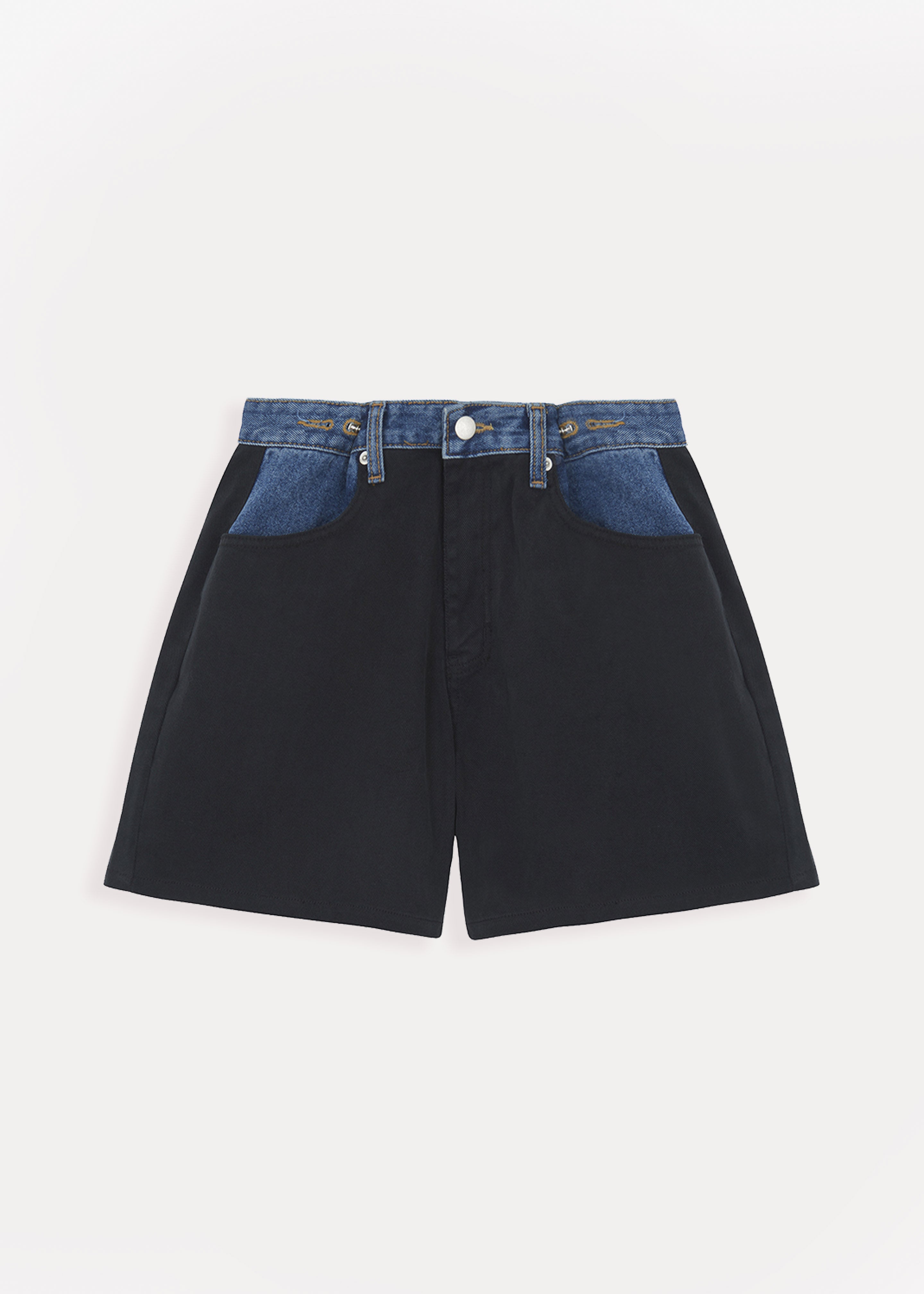Hayla Contrast Denim Shorts - Black/Blue - 8