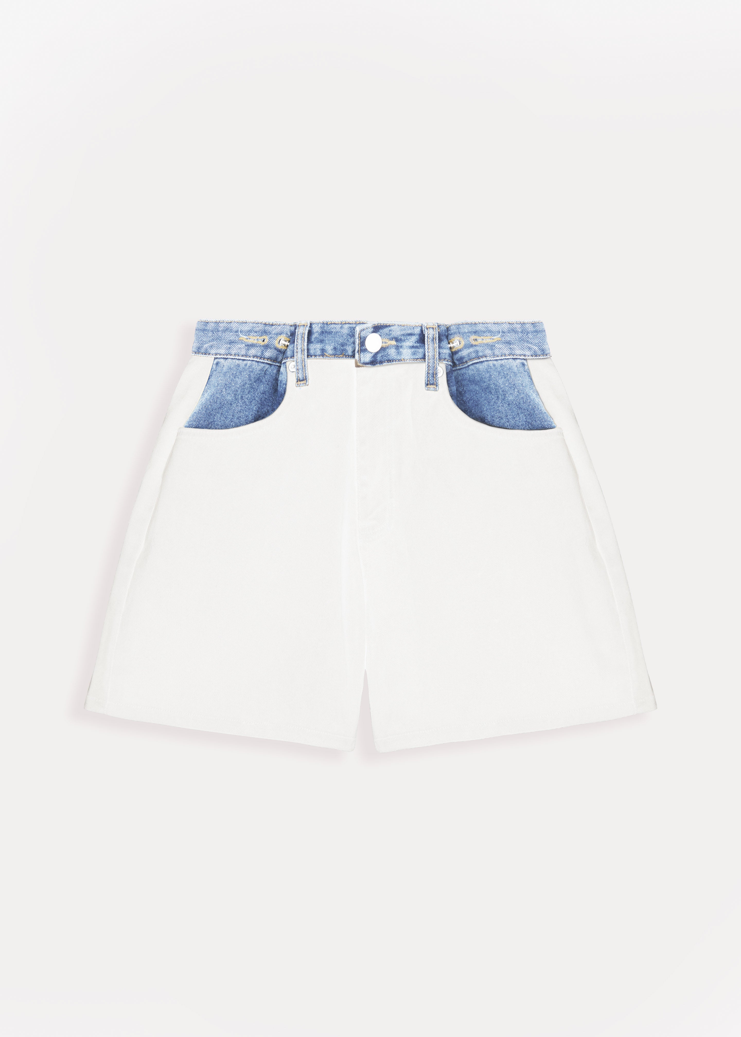 Hayla Contrast Denim Shorts - Off White/Blue - 13