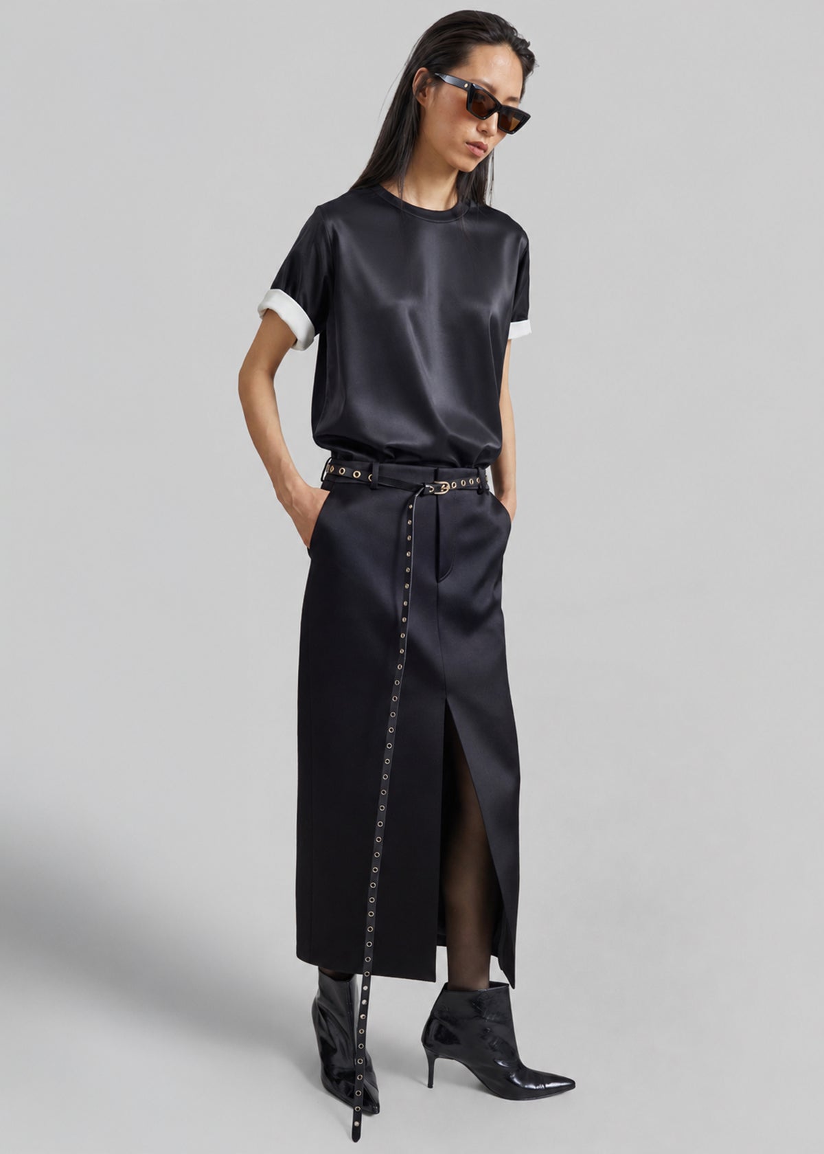 Hayley Studded Long Belt - Black
