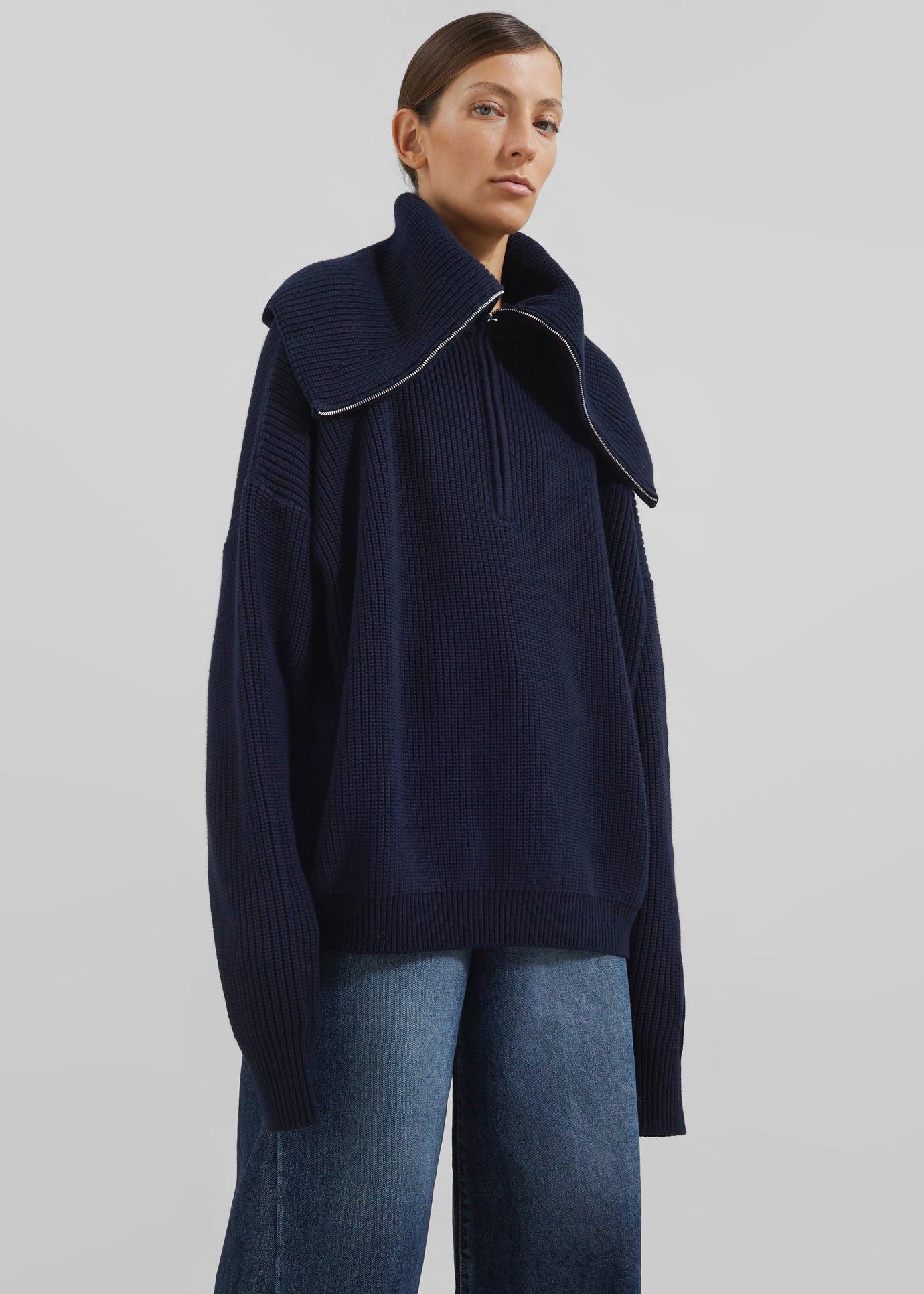 Hazel Oversized Wool Jumper - Dark Navy - 1