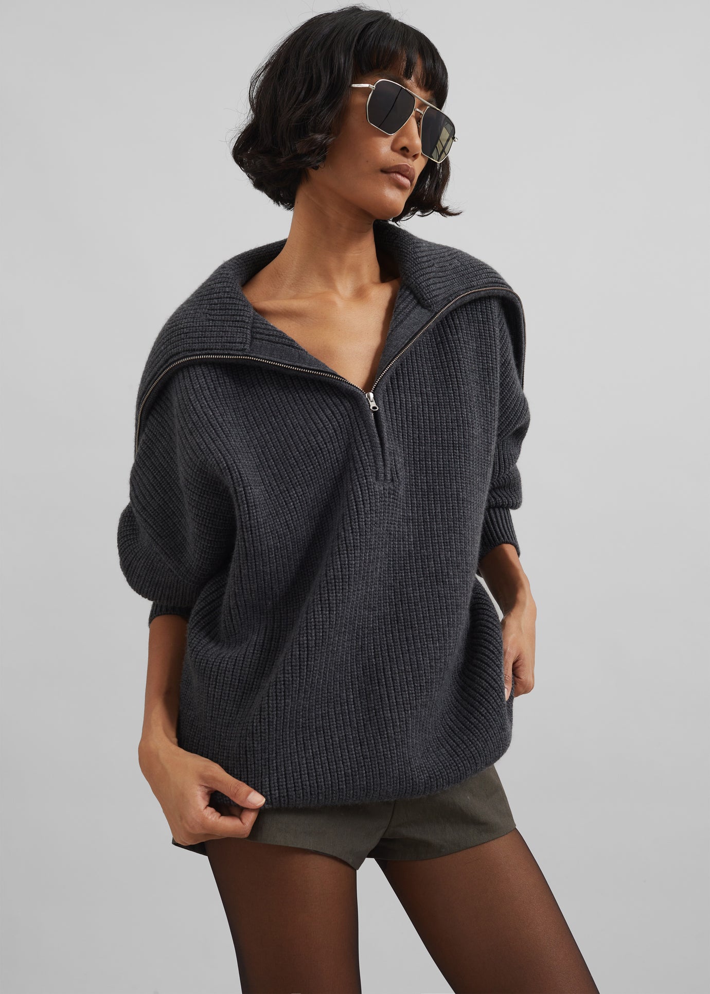 Hazel Oversized Wool Jumper - Dark Grey - 1