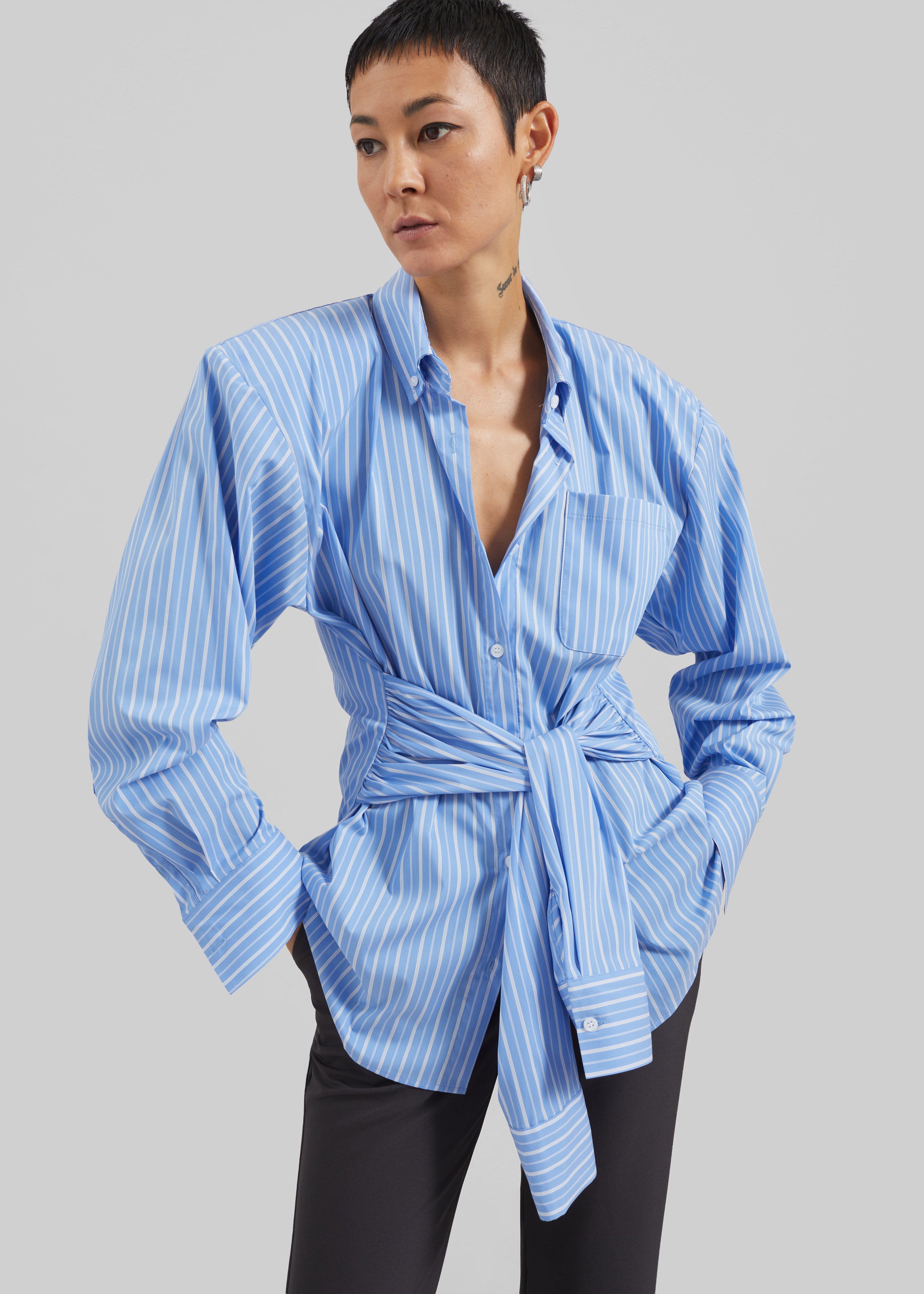YONFA double button over shirt ブルーストライプ Heaton Double-Sleeve Padded Shirt - Blue/White Stripe – The