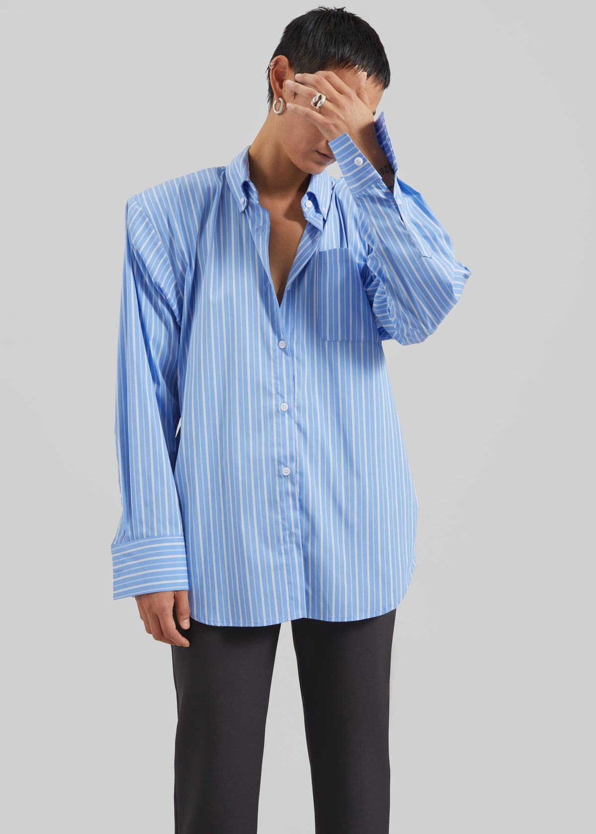 Heaton Double-Sleeve Padded Shirt - Blue/White Stripe - 4