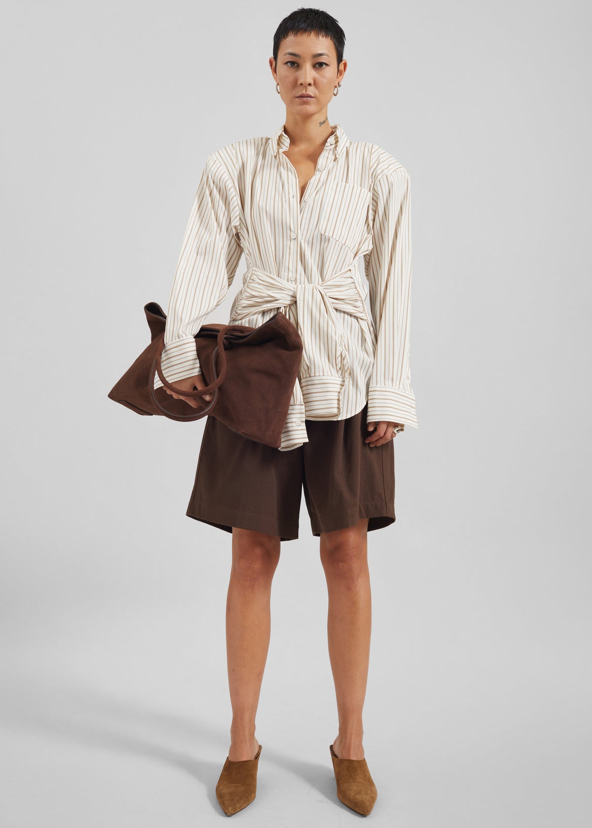 Heaton Double-Sleeve Padded Shirt - White/Brown Stripe - 3