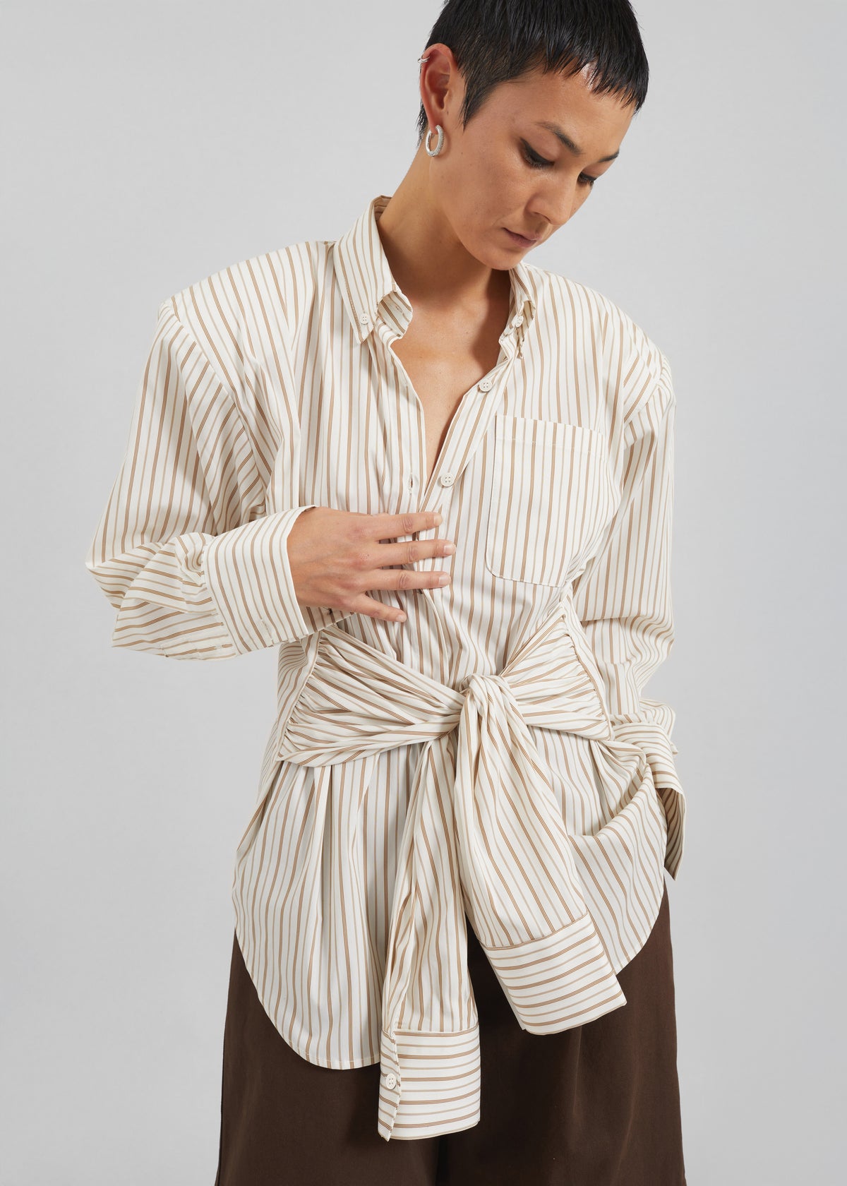 Heaton Double-Sleeve Padded Shirt - White/Brown Stripe - 4