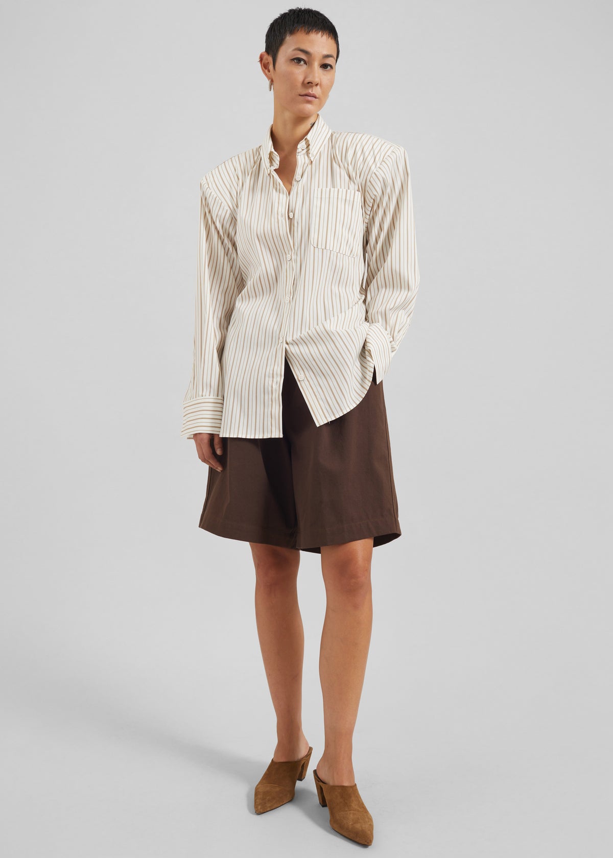 Heaton Double-Sleeve Padded Shirt - White/Brown Stripe - 9