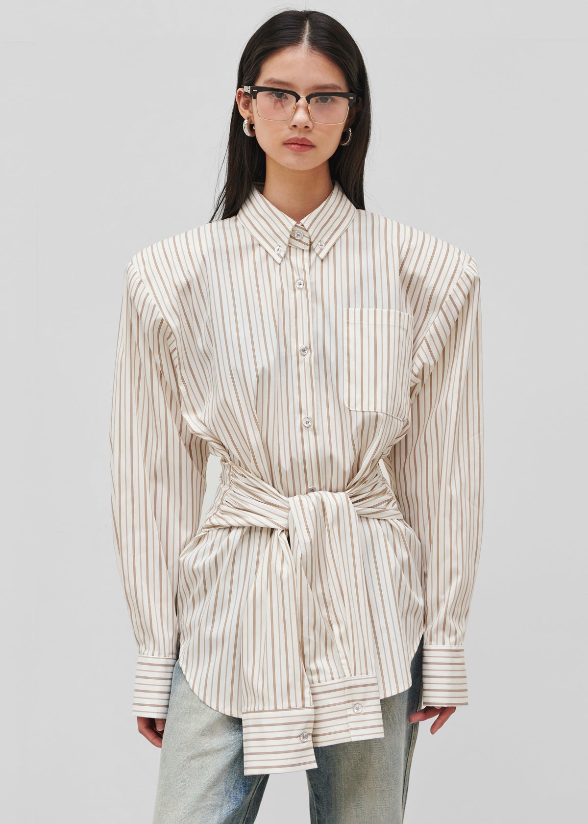 Heaton Double-Sleeve Padded Shirt - White/Brown Stripe - 8