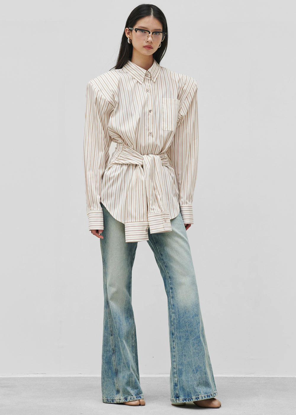 Heaton Double-Sleeve Padded Shirt - White/Brown Stripe