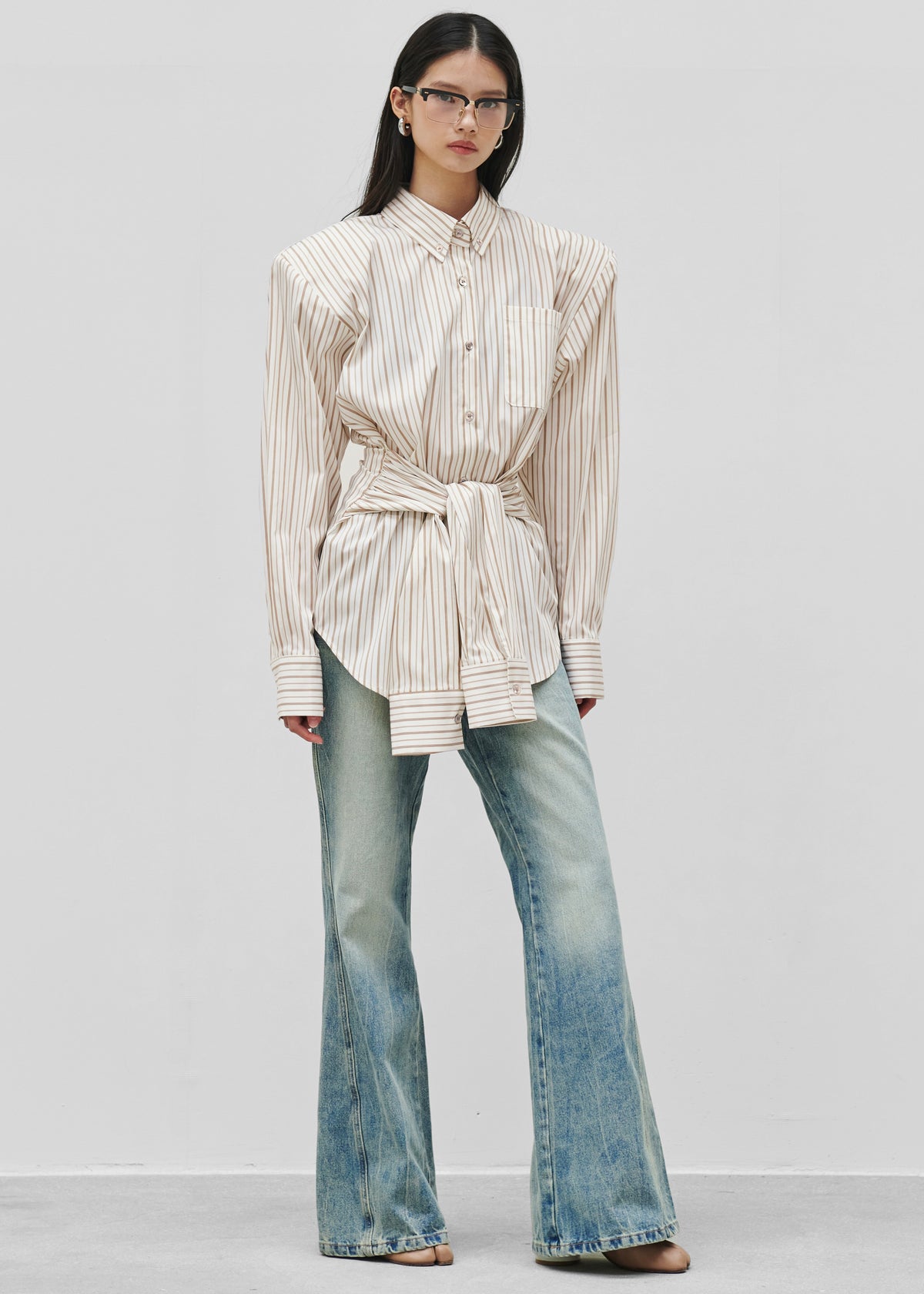 Heaton Double-Sleeve Padded Shirt - White/Brown Stripe - 1