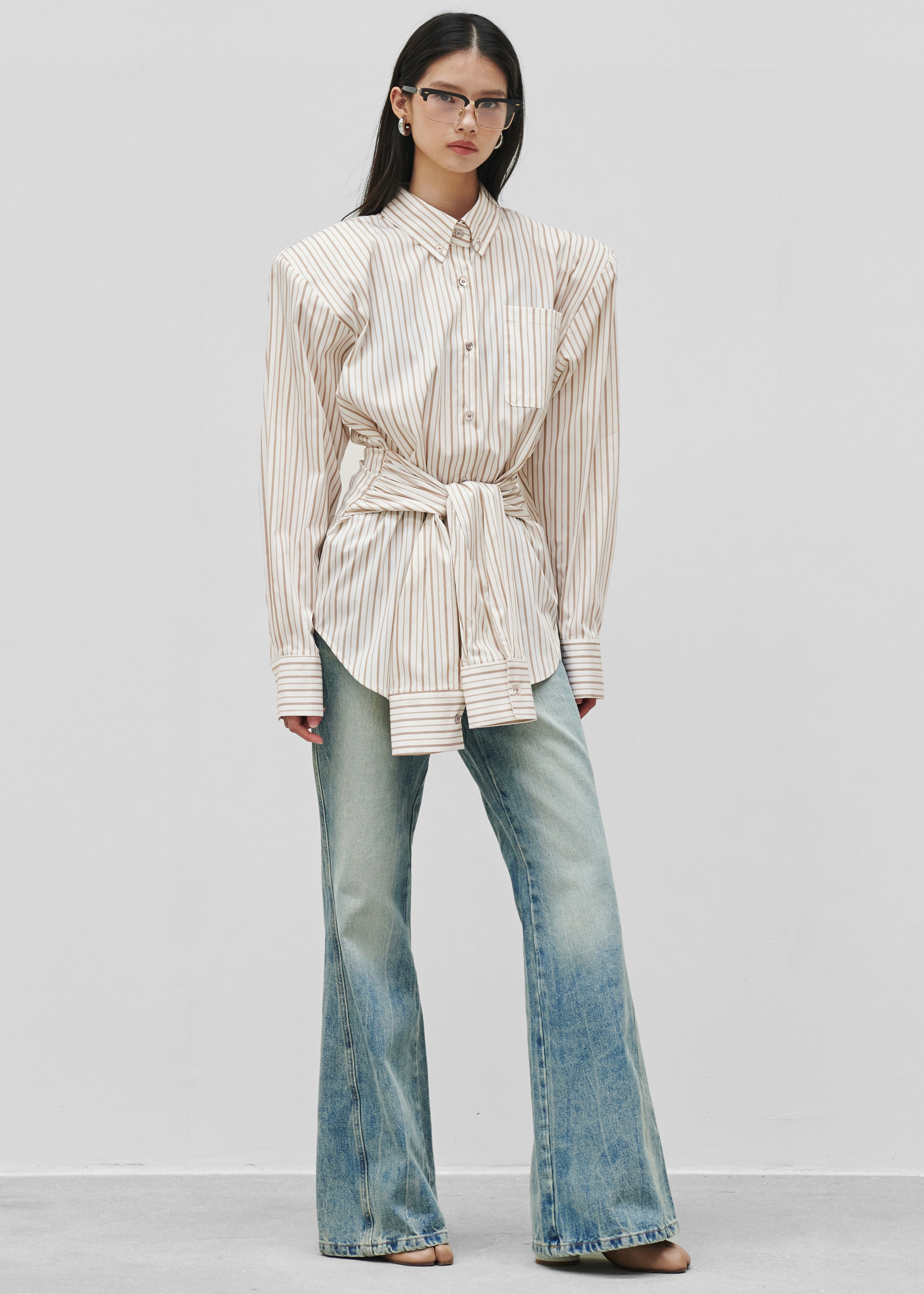 Heaton Double-Sleeve Padded Shirt - White/Brown Stripe - 1