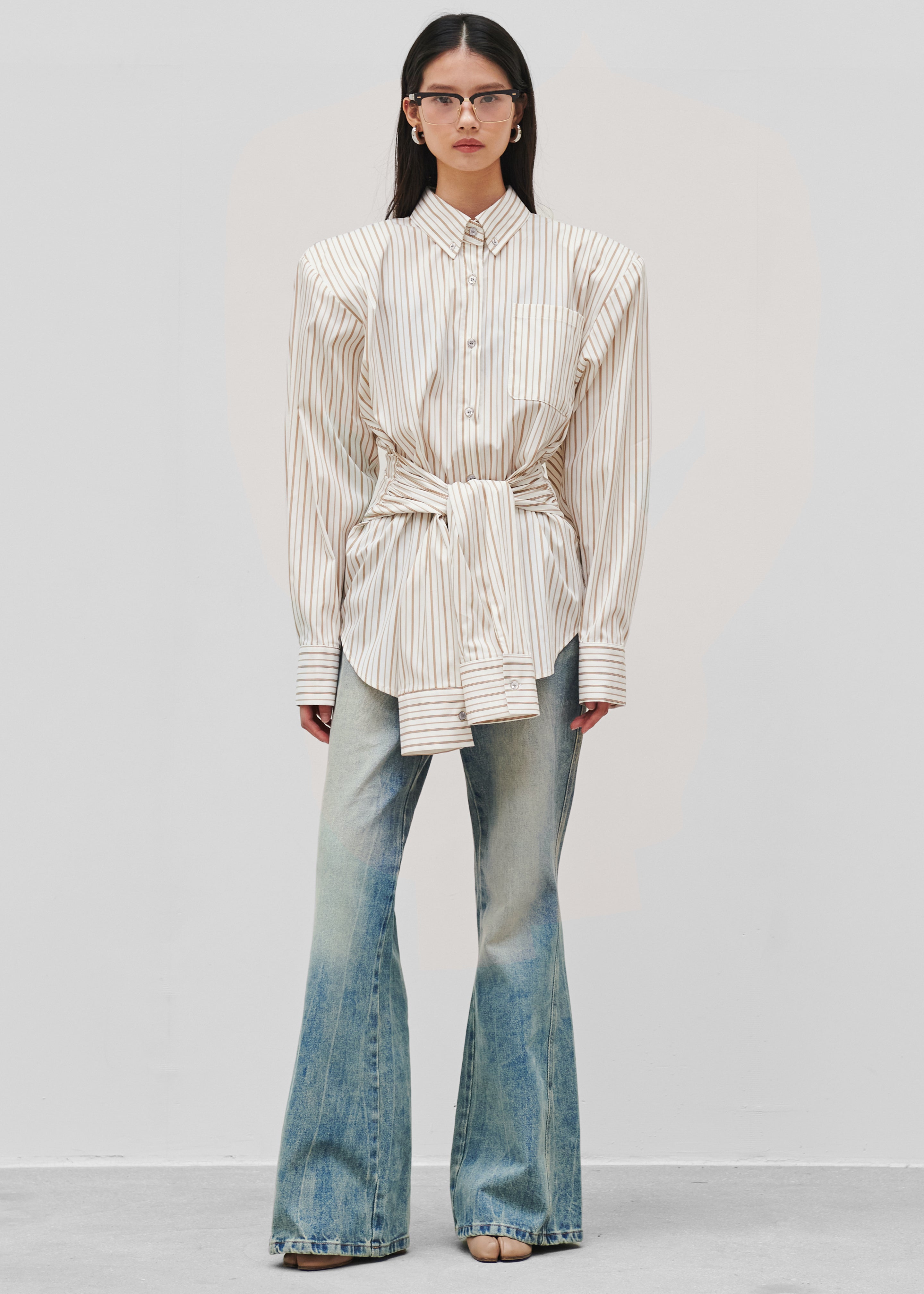 Heaton Double-Sleeve Padded Shirt - White/Brown Stripe - 7