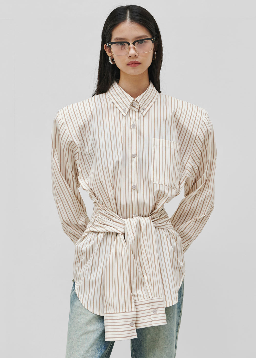 Heaton Double-Sleeve Padded Shirt - White/Brown Stripe - 1