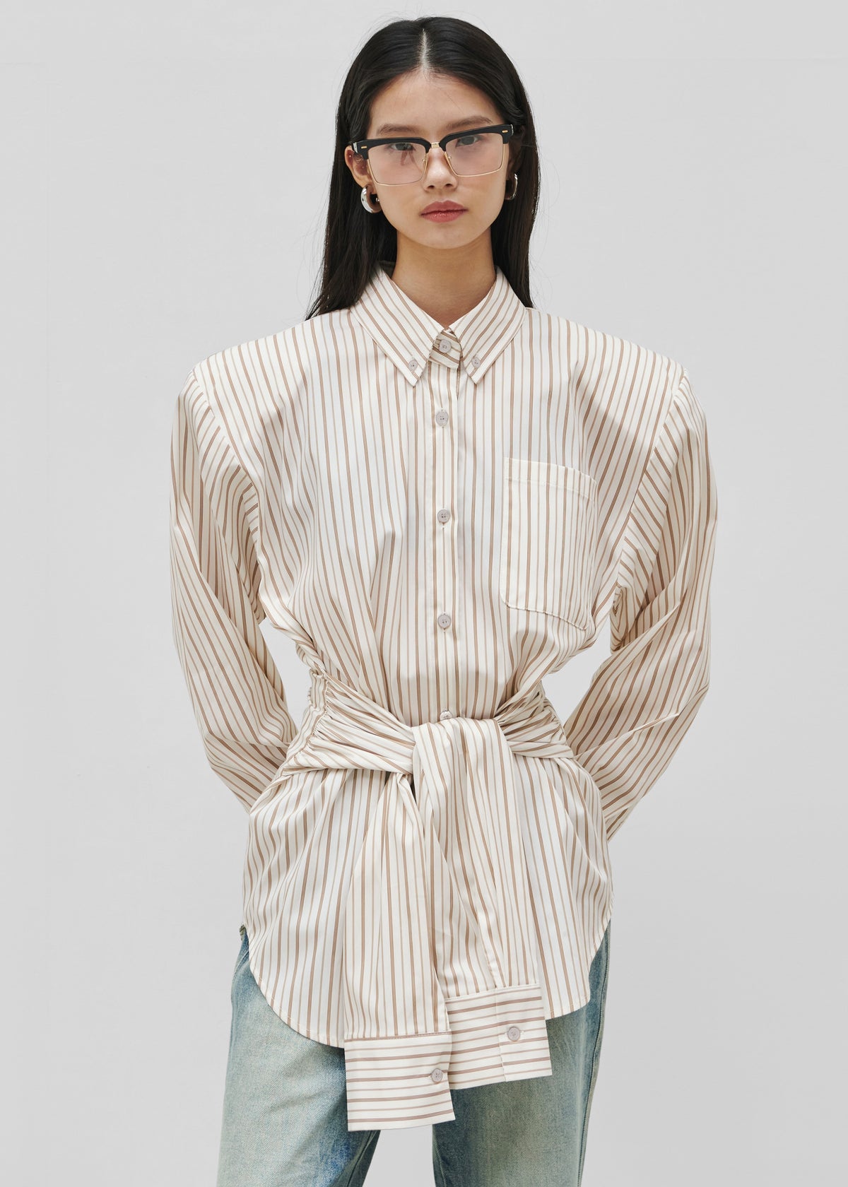 Heaton Double-Sleeve Padded Shirt - White/Brown Stripe - 2