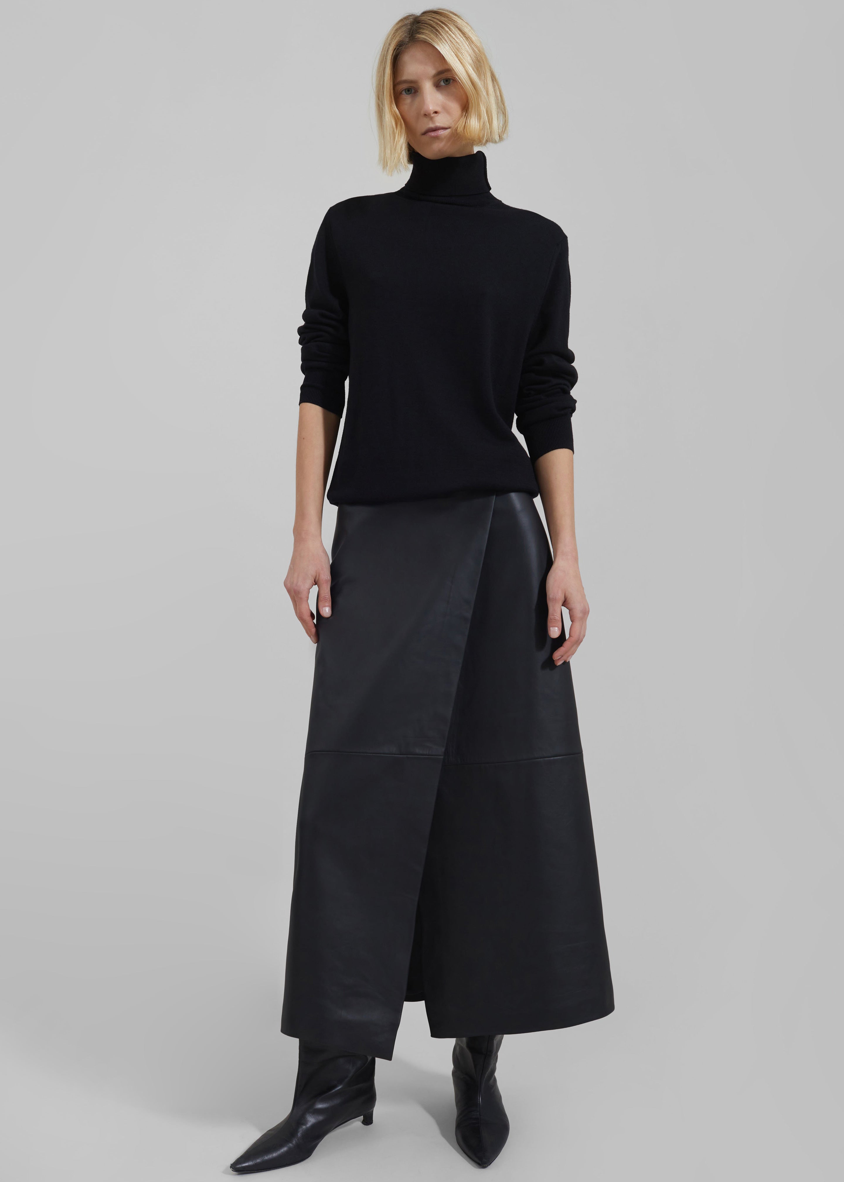 Hedi Leather Midi Wrap Skirt - Black - 4