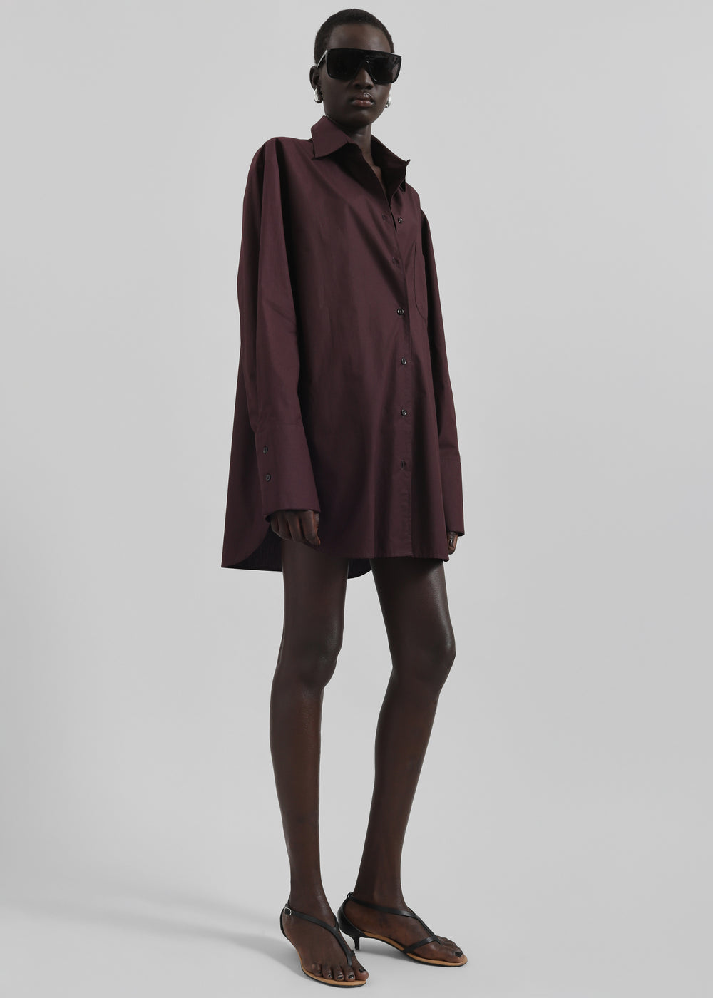 Helen Organic Cotton Long Shirt - Dark Plum - 1