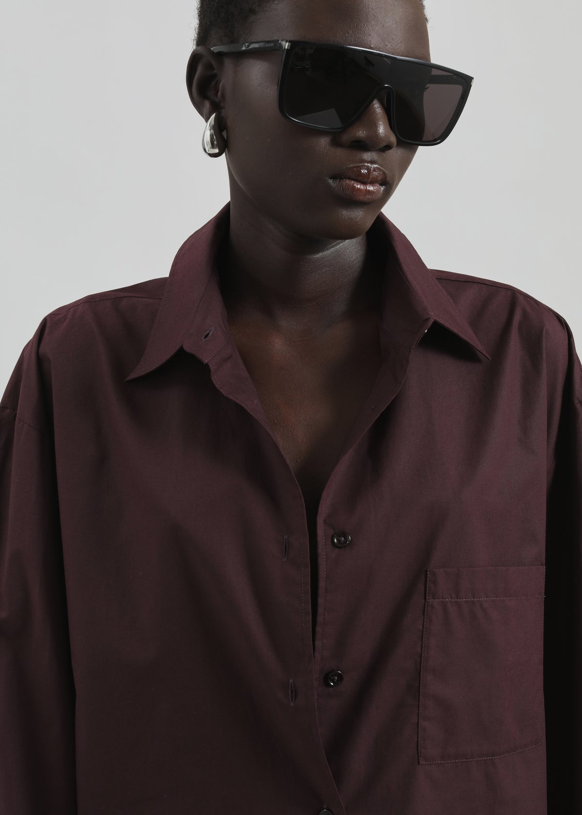 Helen Organic Cotton Long Shirt - Dark Plum - 4