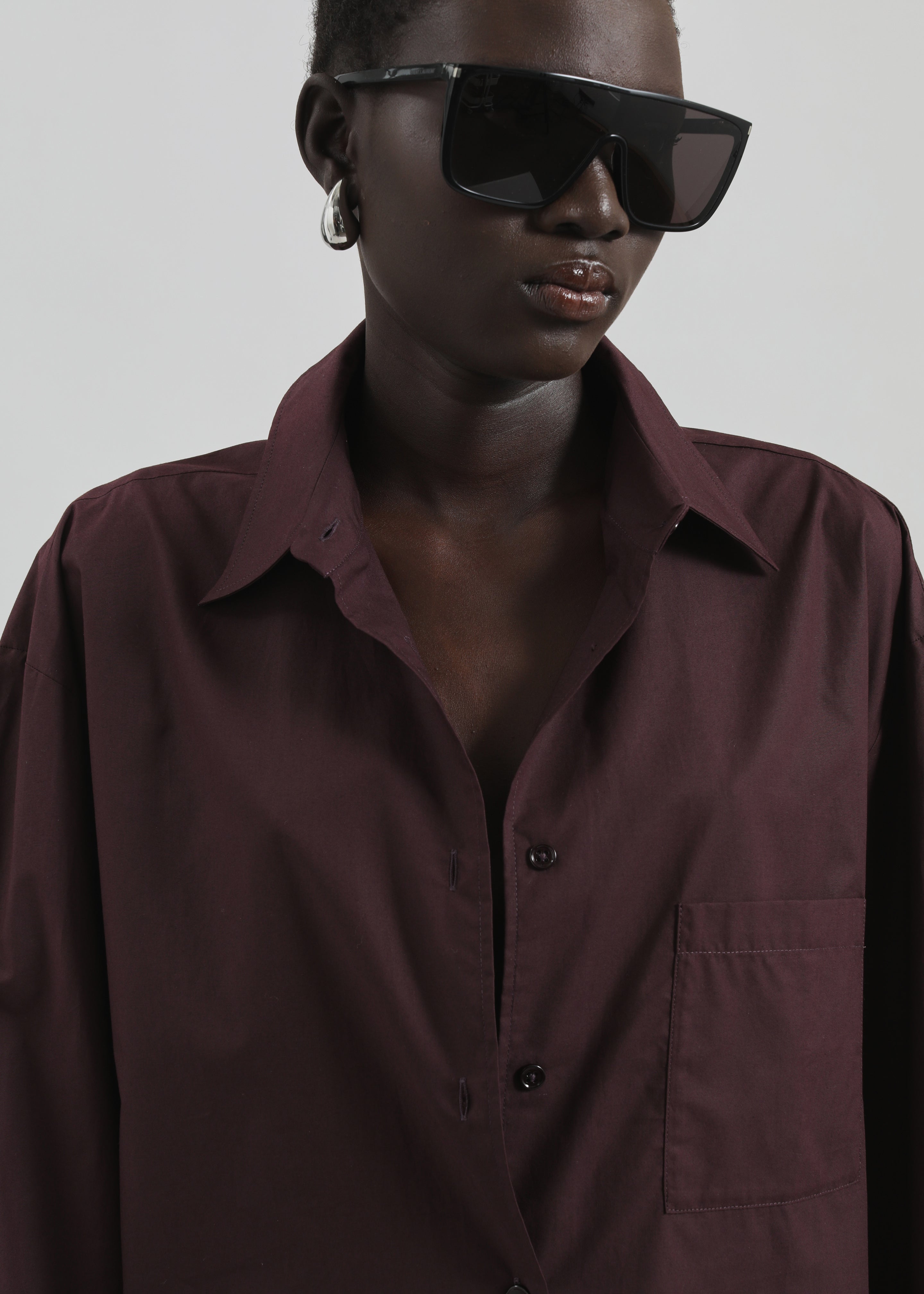 Helen Organic Cotton Long Shirt - Dark Plum - 4