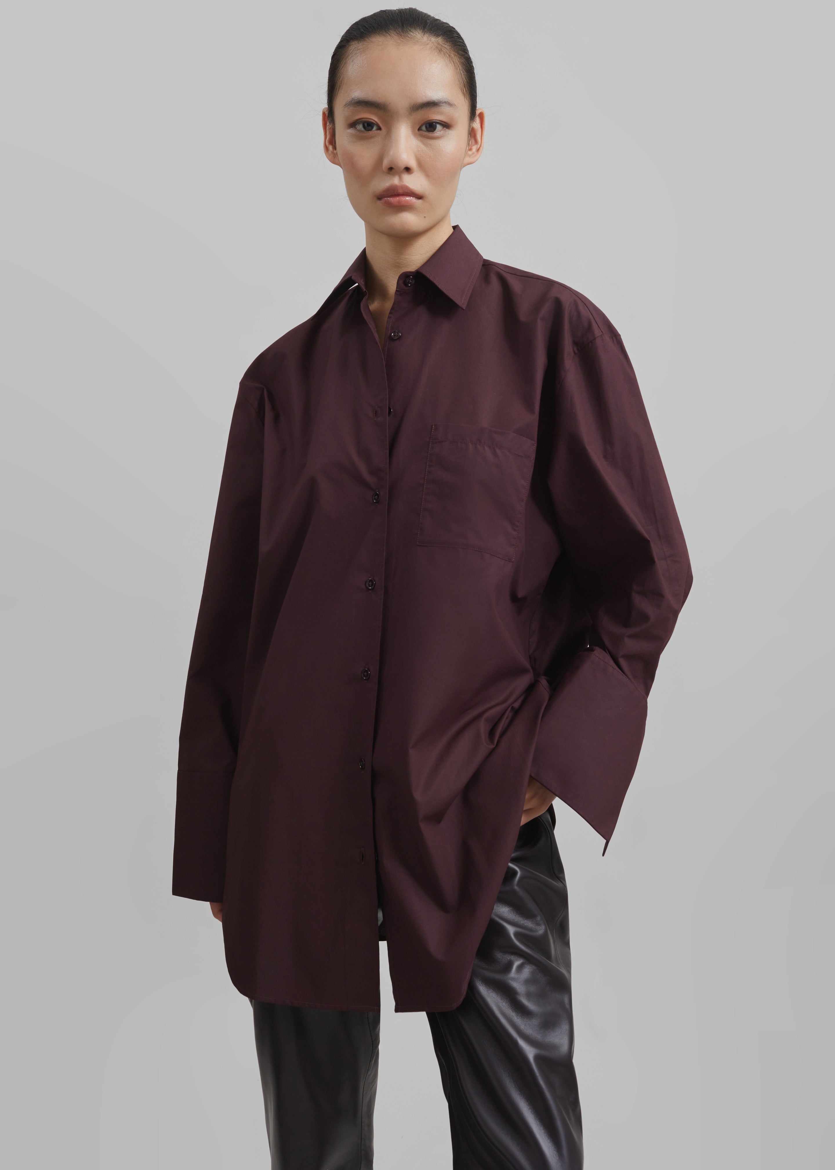 Helen Organic Cotton Long Shirt - Dark Plum - 4