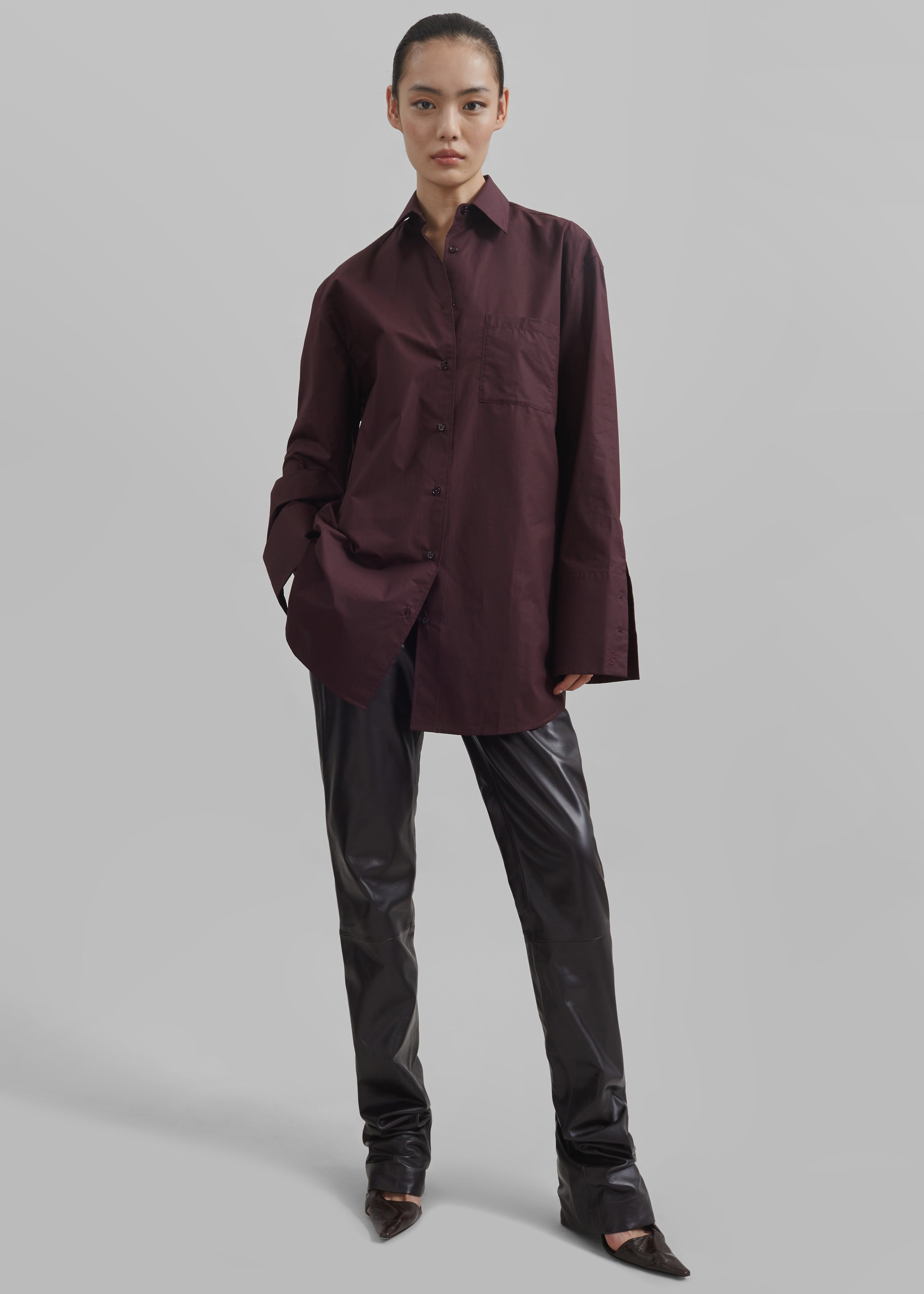 Helen Organic Cotton Long Shirt - Dark Plum - 1