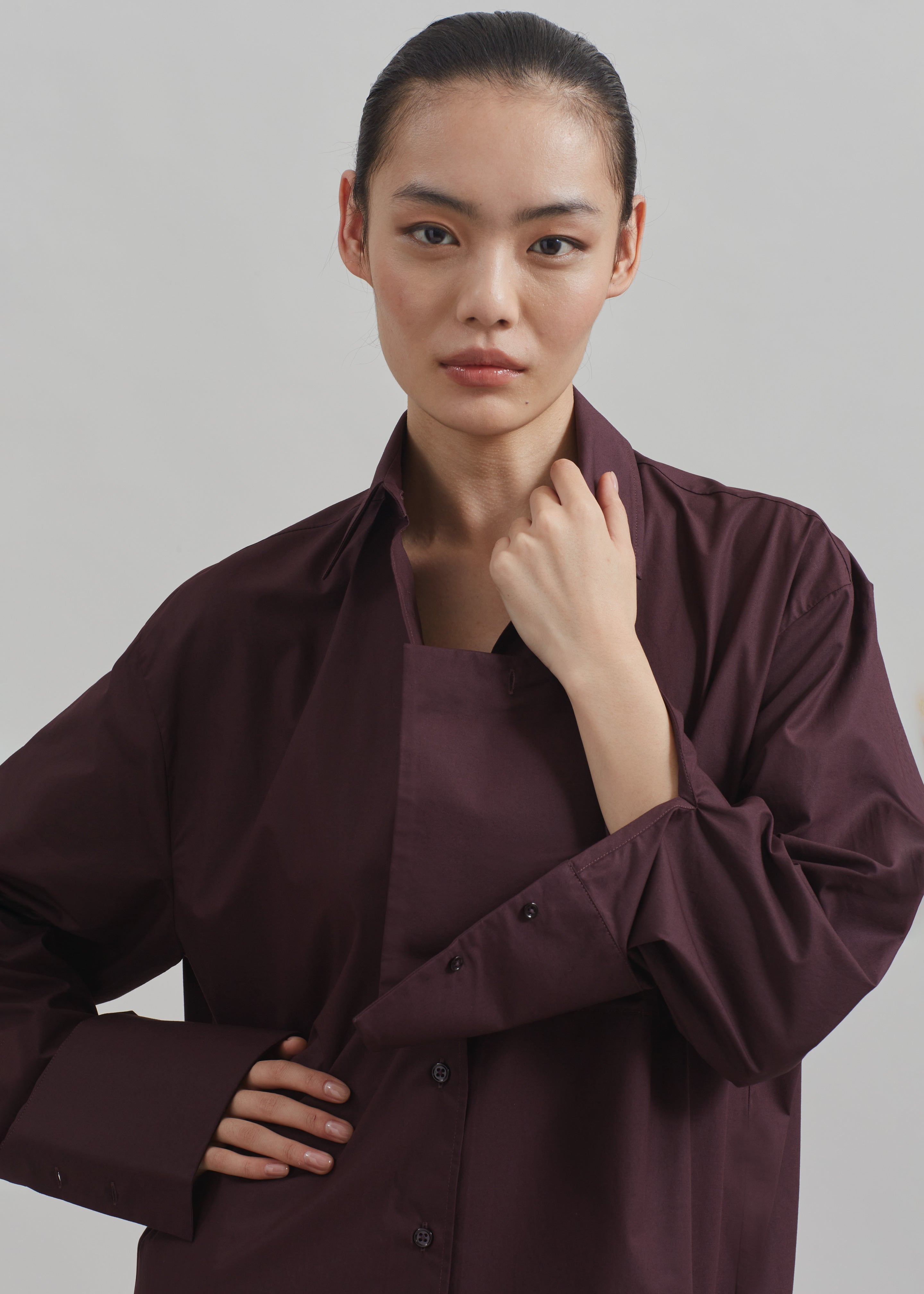 Helen Organic Cotton Long Shirt - Dark Plum - 11