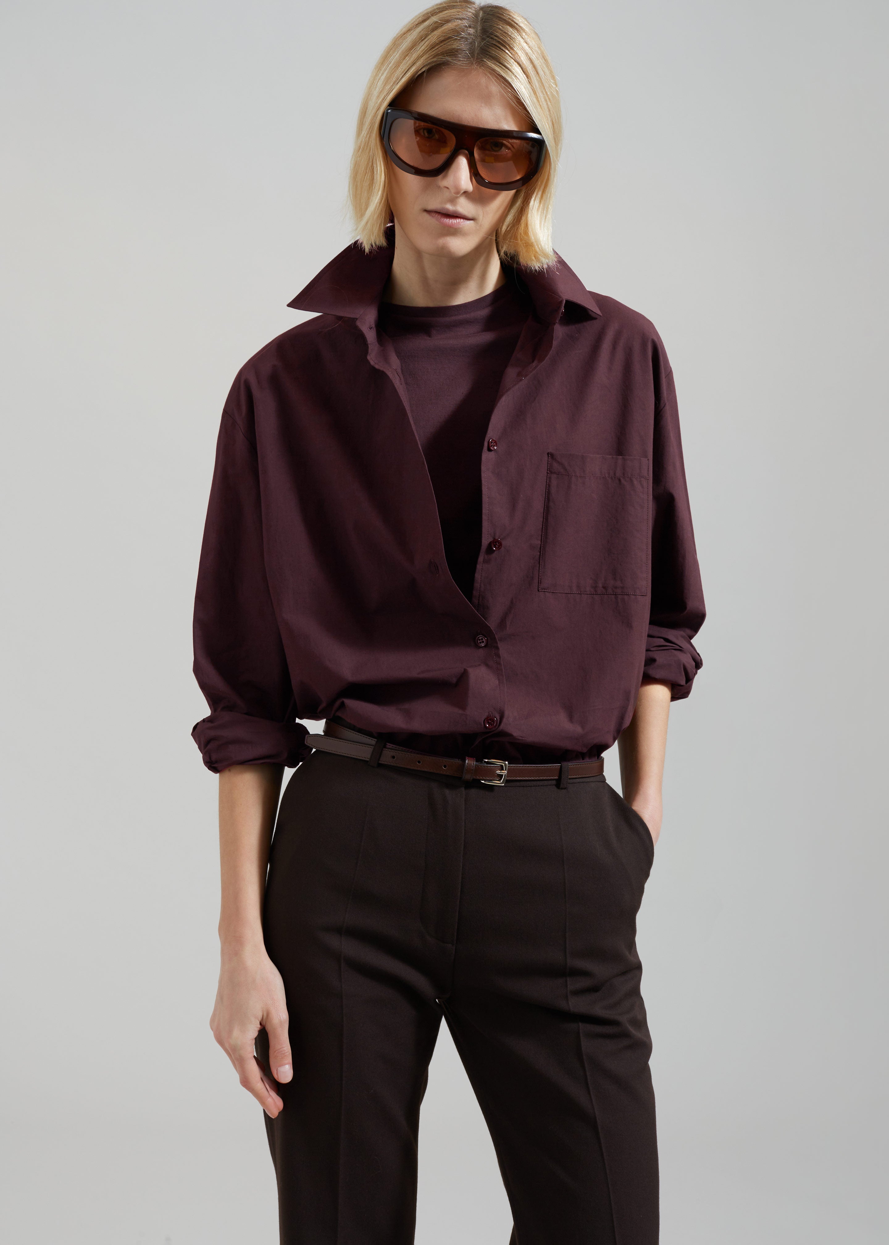 Helen Organic Cotton Long Shirt - Dark Plum - 9