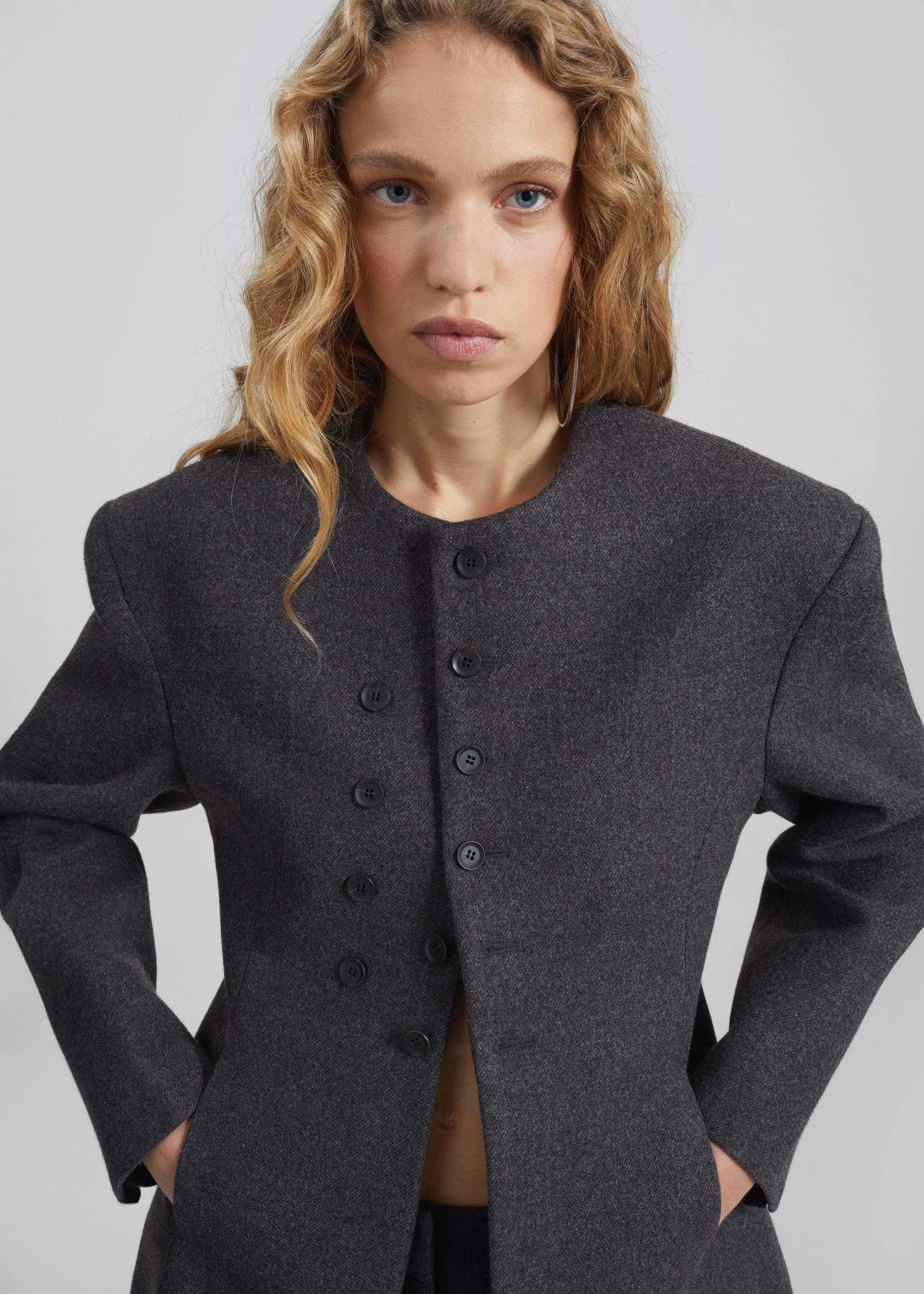 Helga Collarless Tailored Blazer - Dark Grey - 8