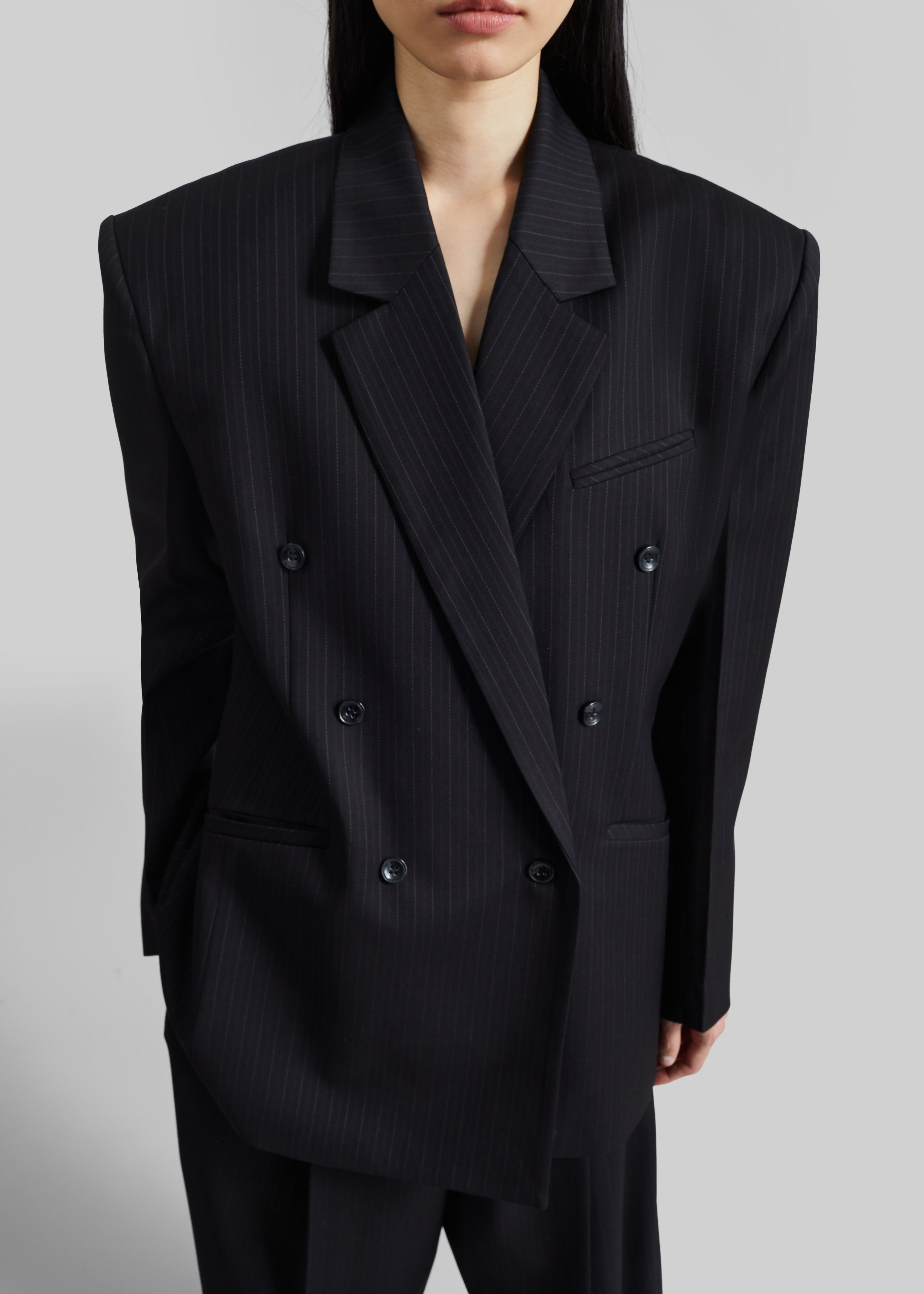 Helmond Double-Breasted Blazer - Black Multi Stripe – The Frankie Shop