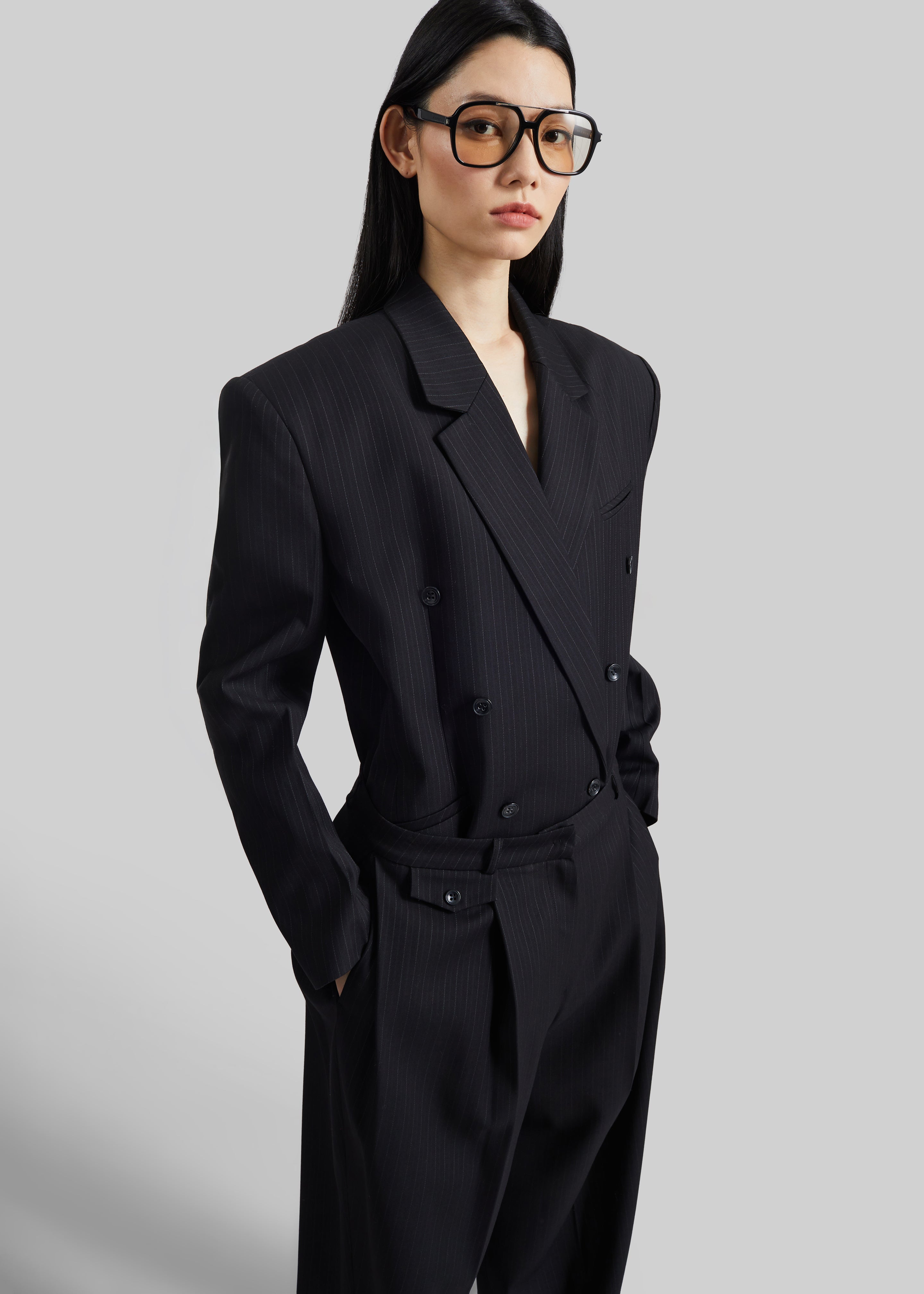 Helmond Double-Breasted Blazer - Black Multi Stripe - 5
