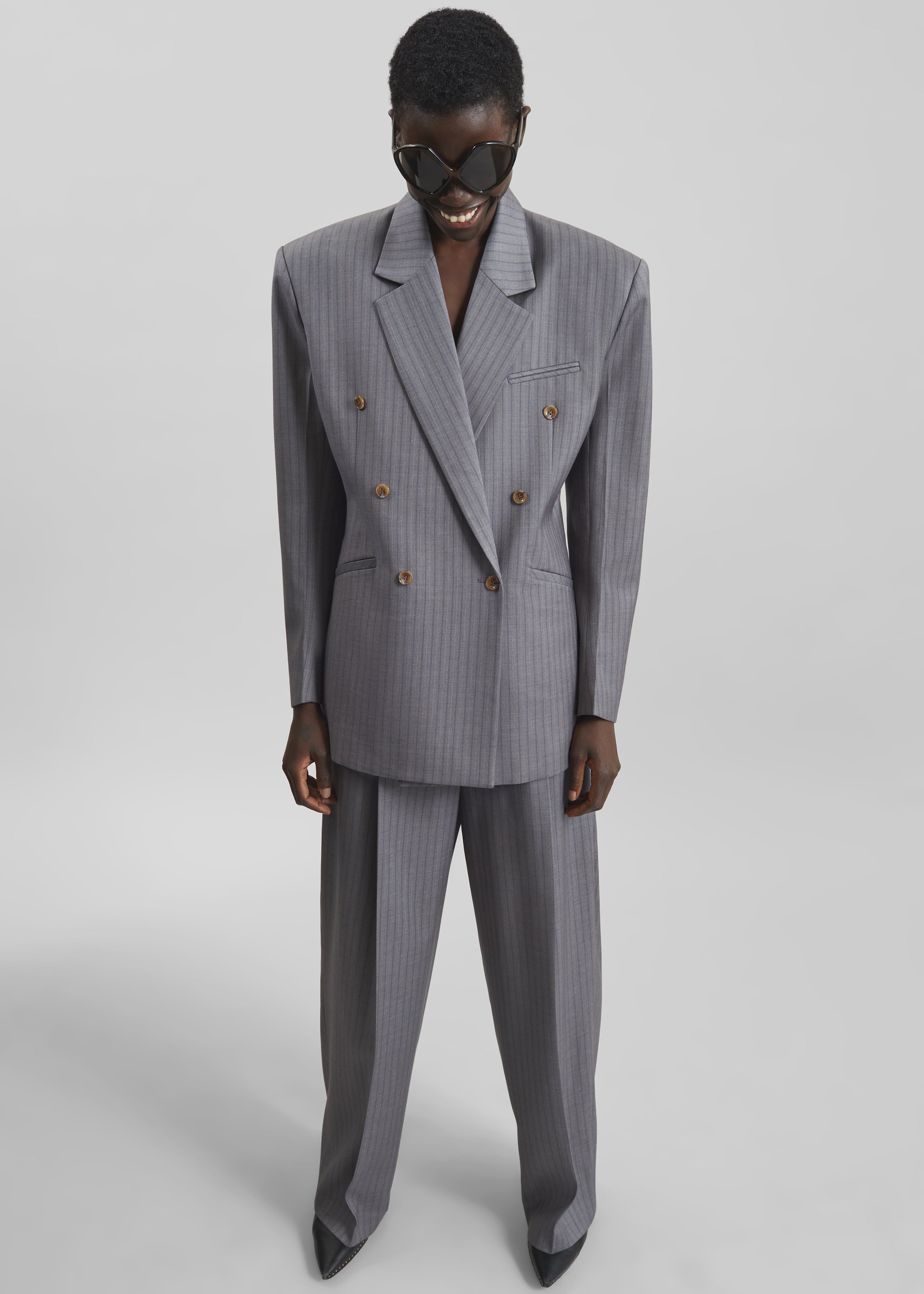 Shop the look image for Helmond Double-Breasted Blazer - Grey Multi Stripe