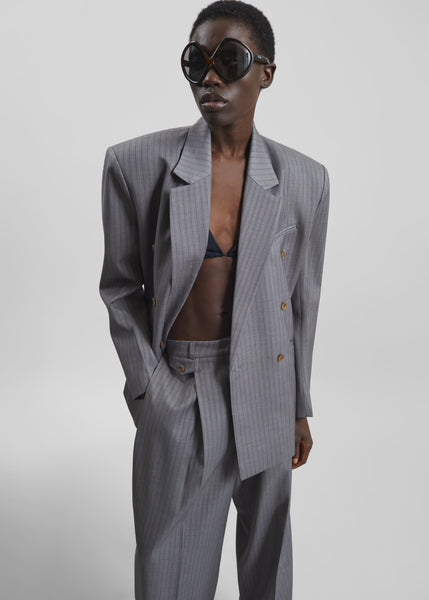 Helmond Double-Breasted Blazer - Grey Multi Stripe – The Frankie Shop