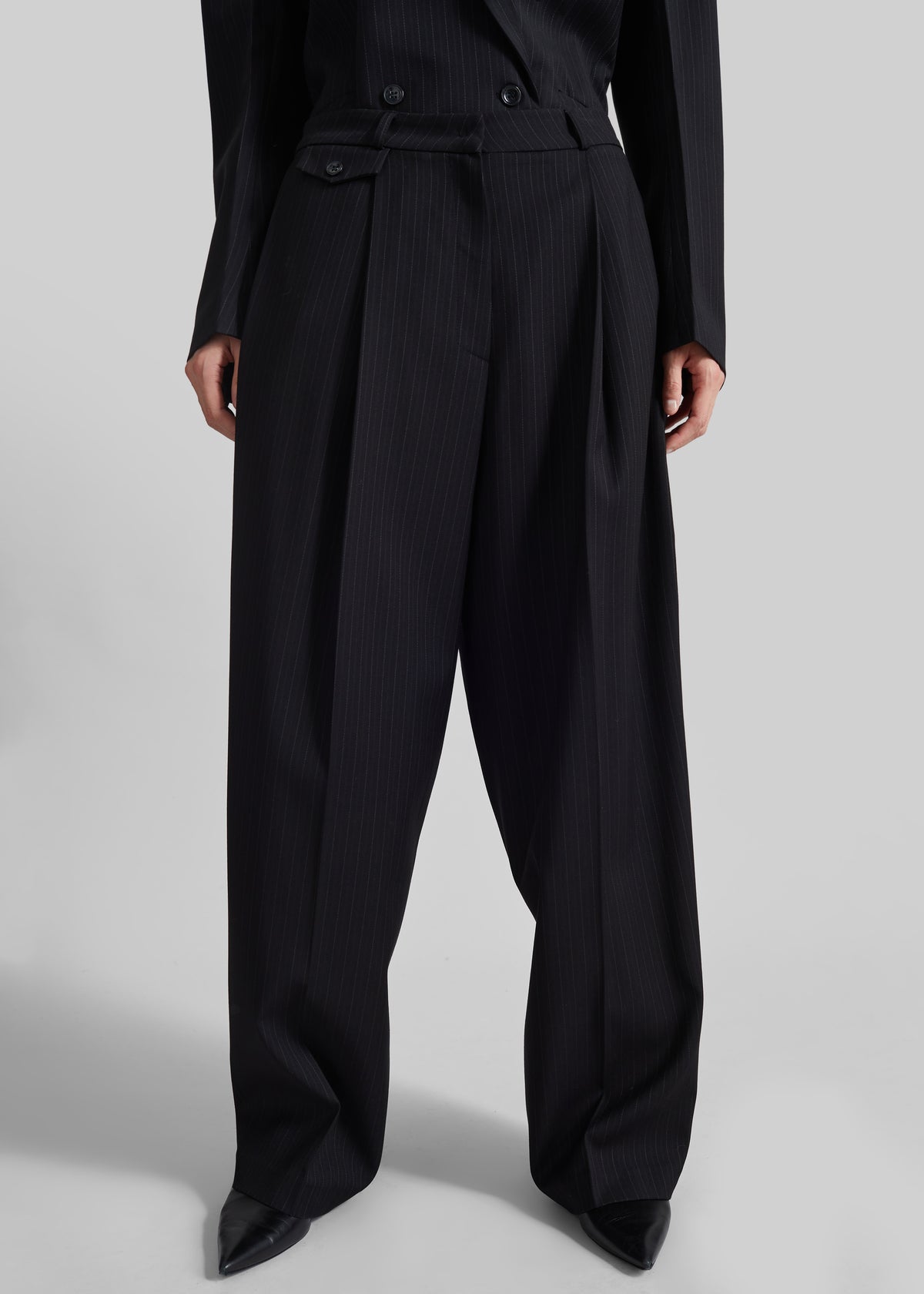 Helmond Pleated Trousers - Black Multi Stripe - 2