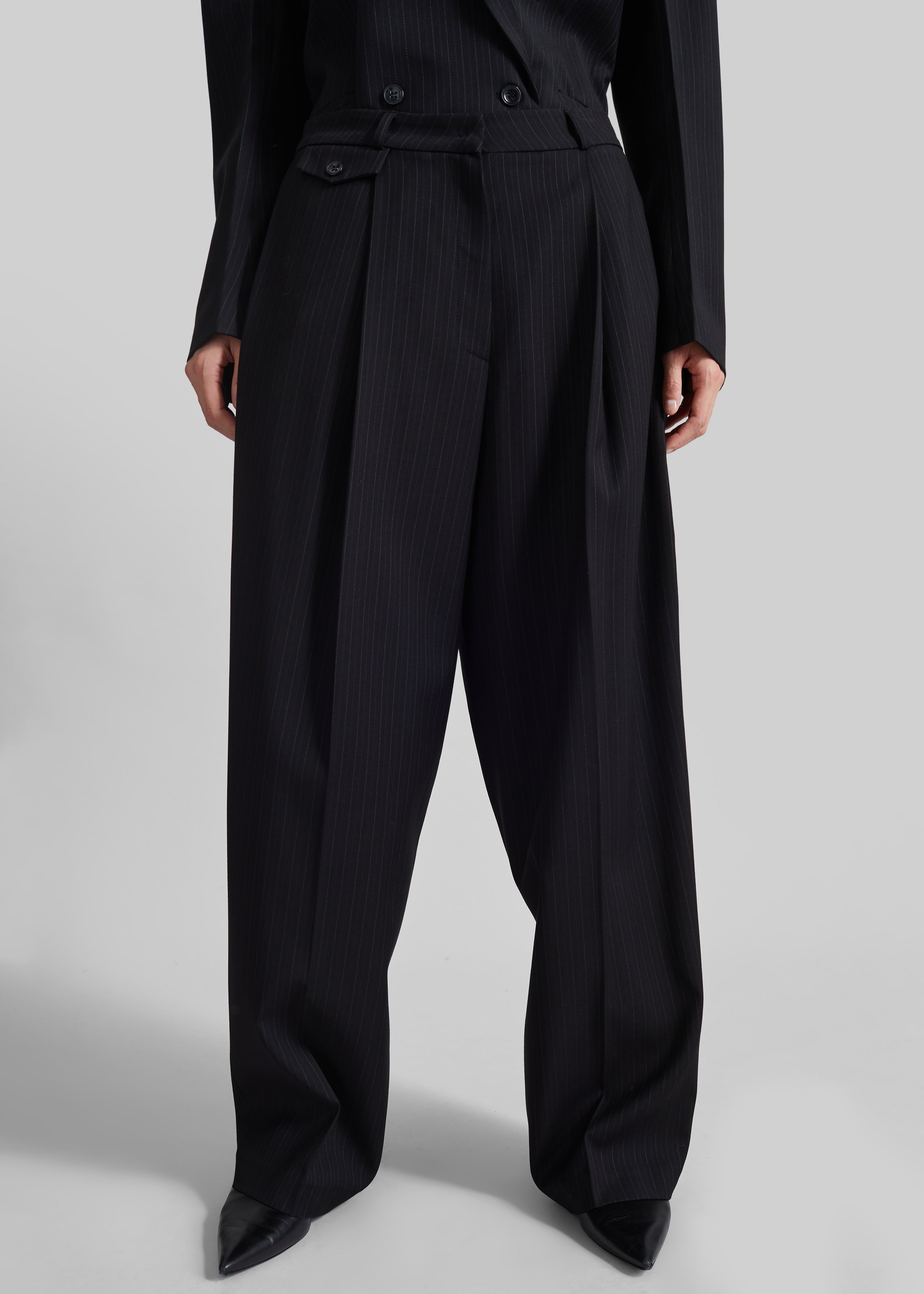 Helmond Pleated Trousers - Black Multi Stripe - 2