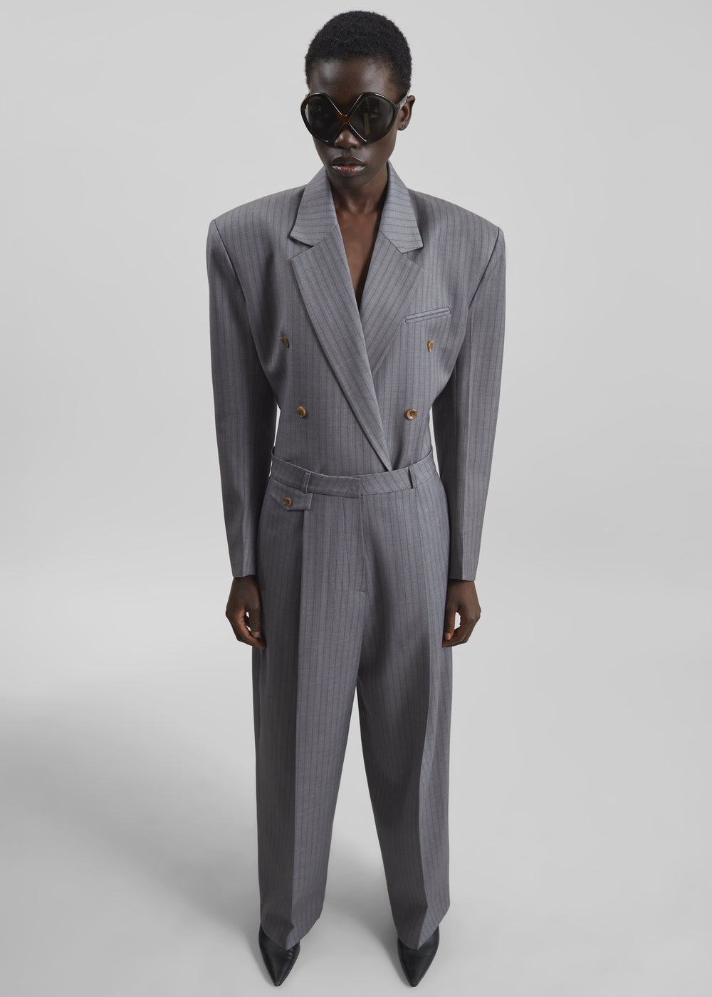 Helmond Pleated Trousers - Grey Multi Stripe