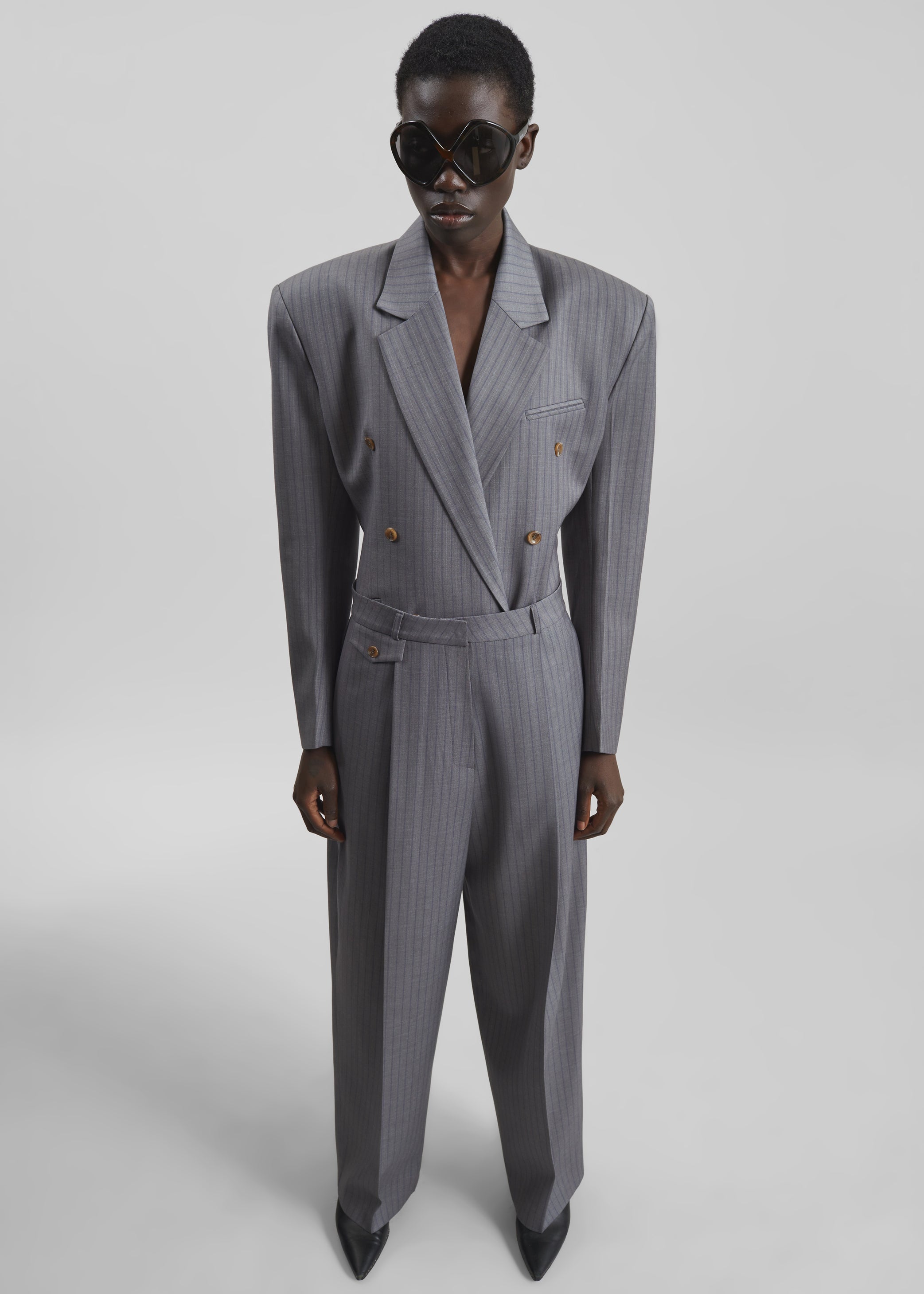 Shop the look image for Helmond Pleated Trousers - Grey Multi Stripe