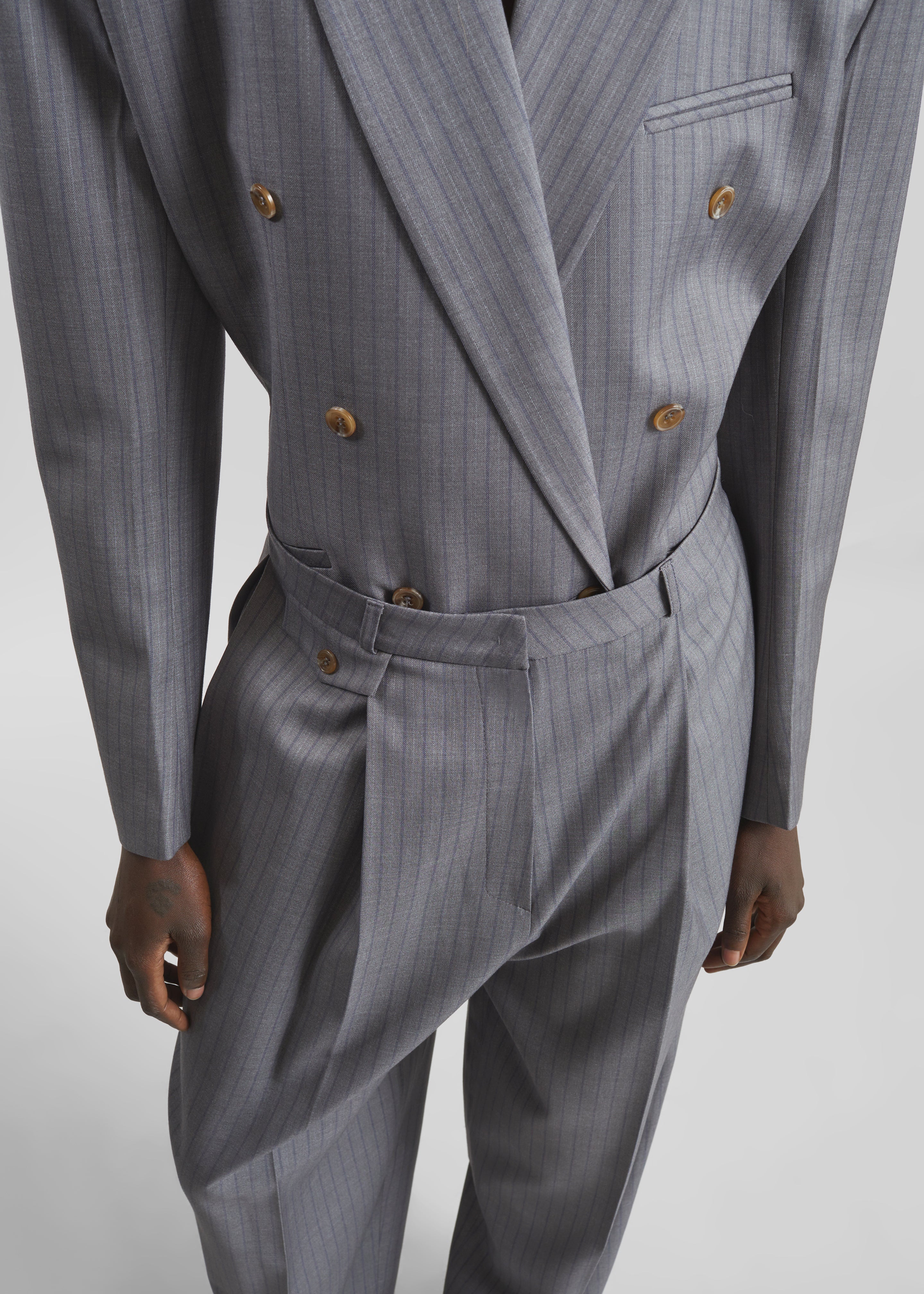 Helmond Pleated Trousers - Grey Multi Stripe - 2