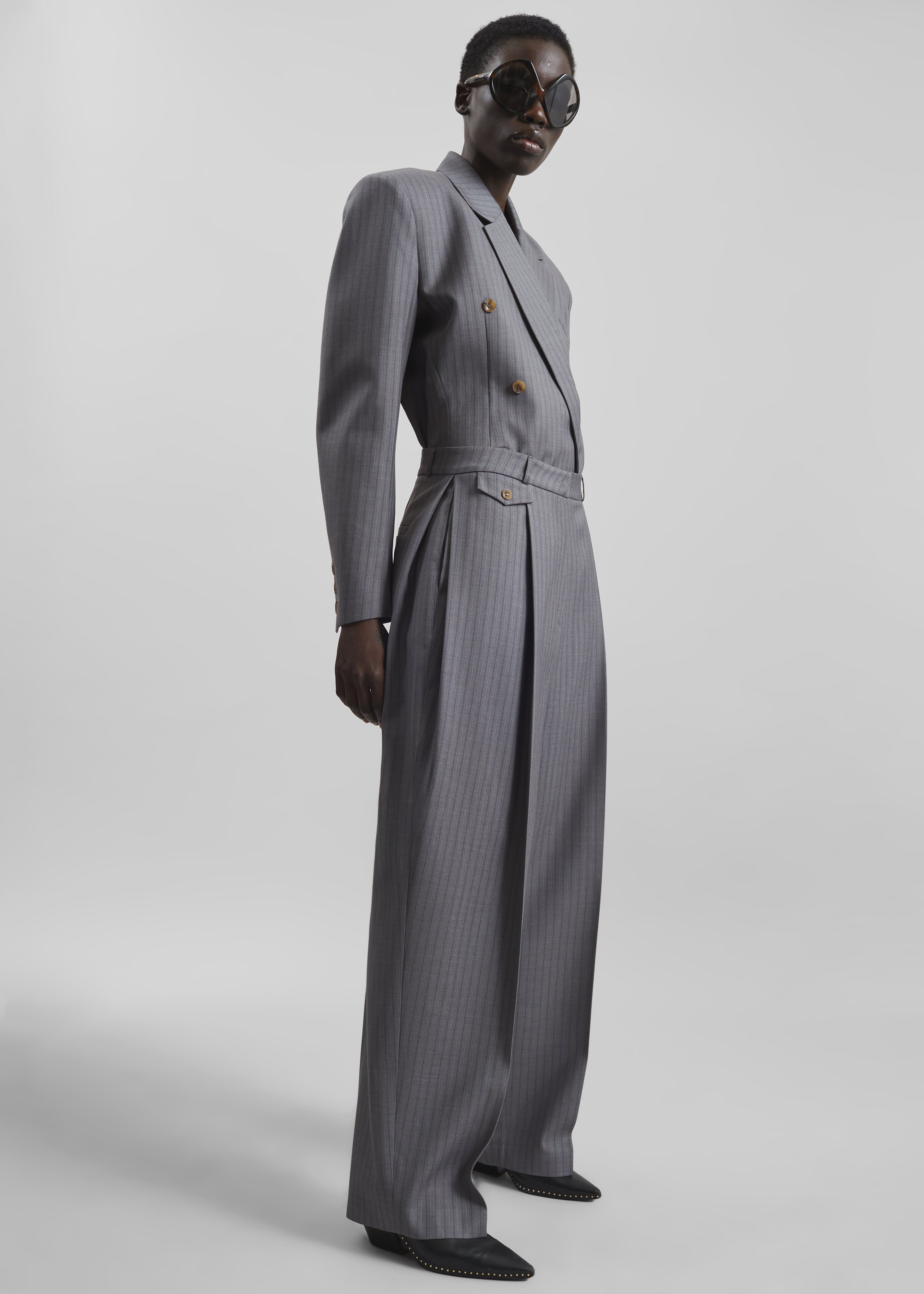 Helmond Pleated Trousers - Grey Multi Stripe – The Frankie Shop