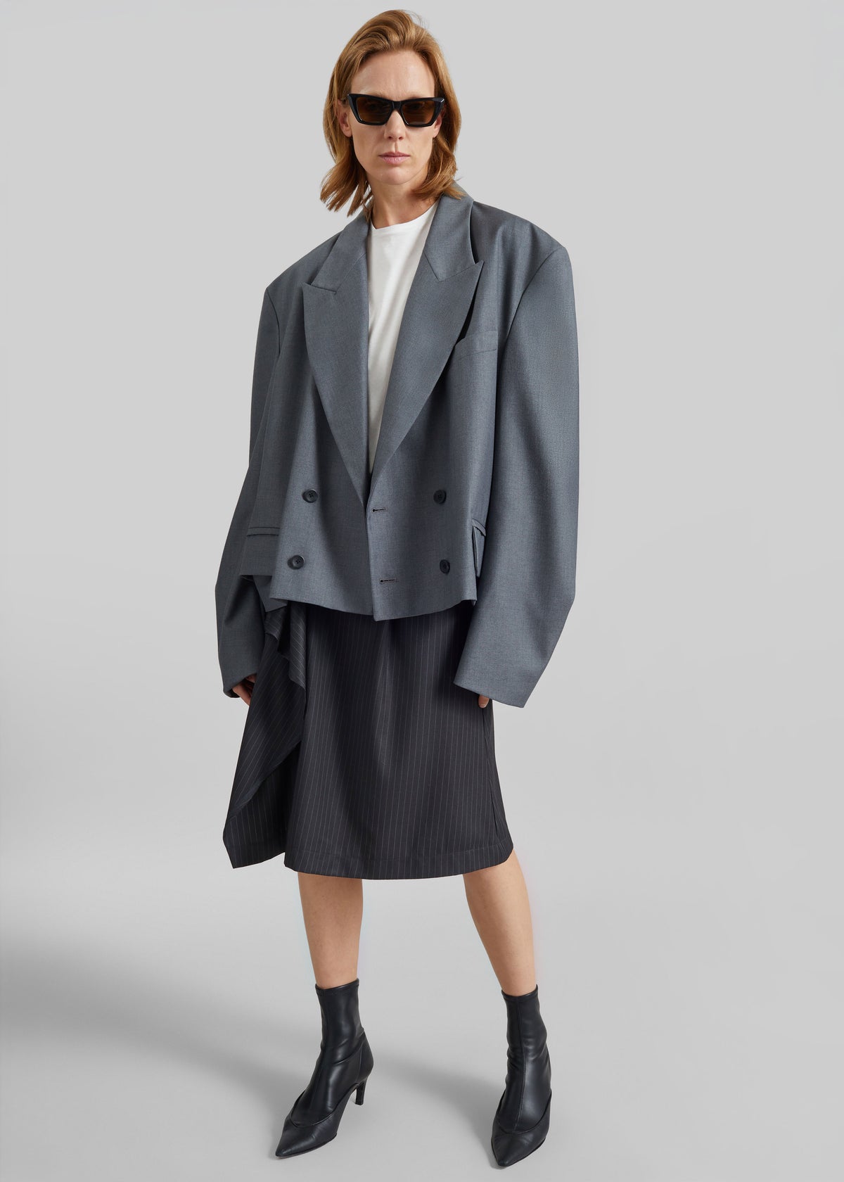 Helna Boxy Cropped Blazer - Grey - 1