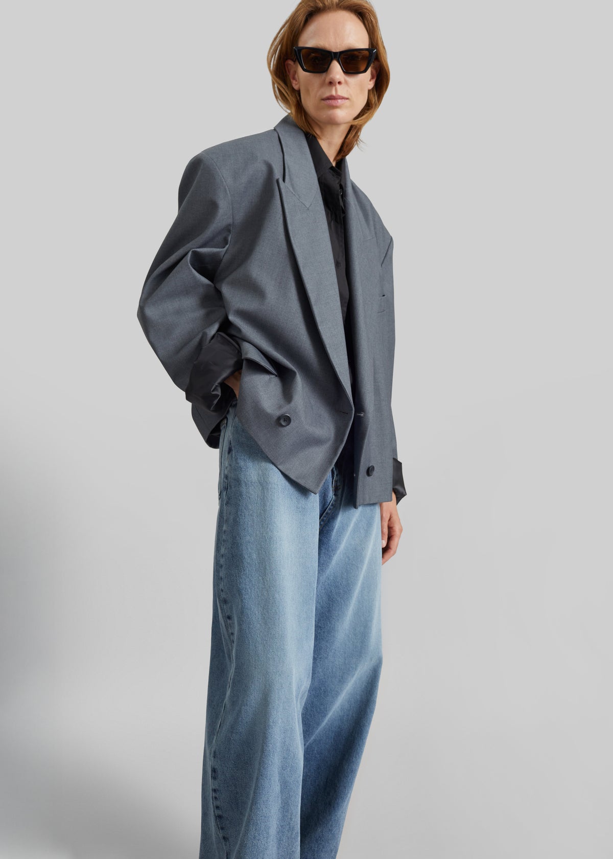 Helna Boxy Cropped Blazer - Grey - 4