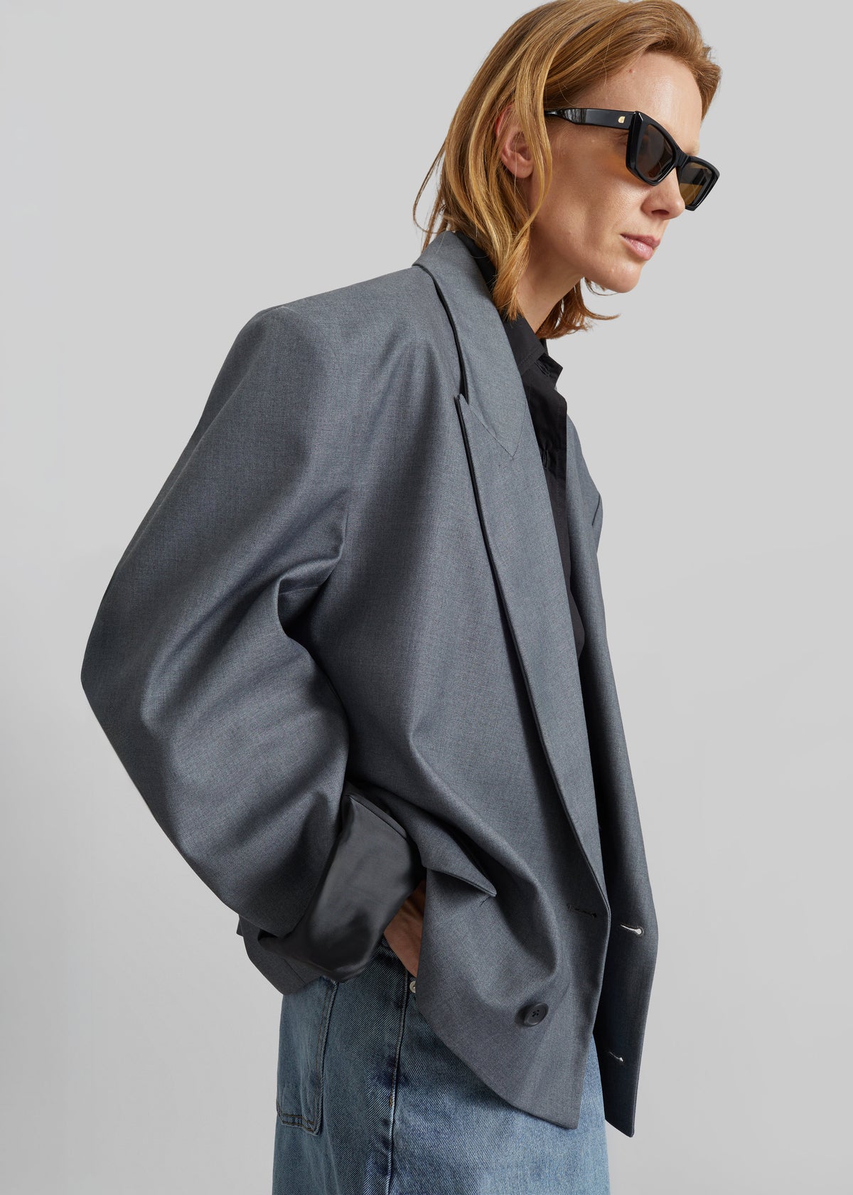 Helna Boxy Cropped Blazer - Grey - 3