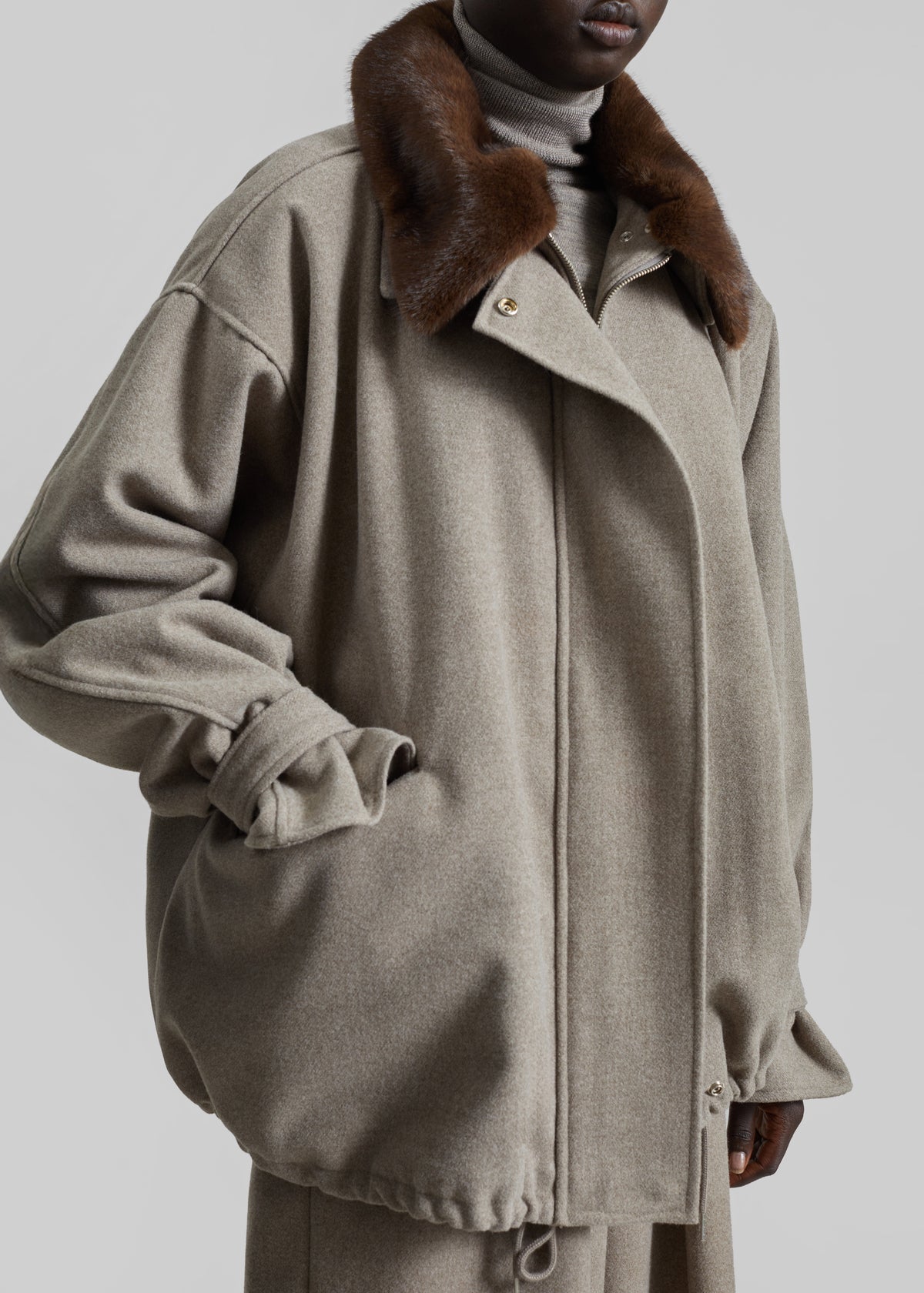 Hemavan Faux Fur Lined Jacket - Taupe - 5