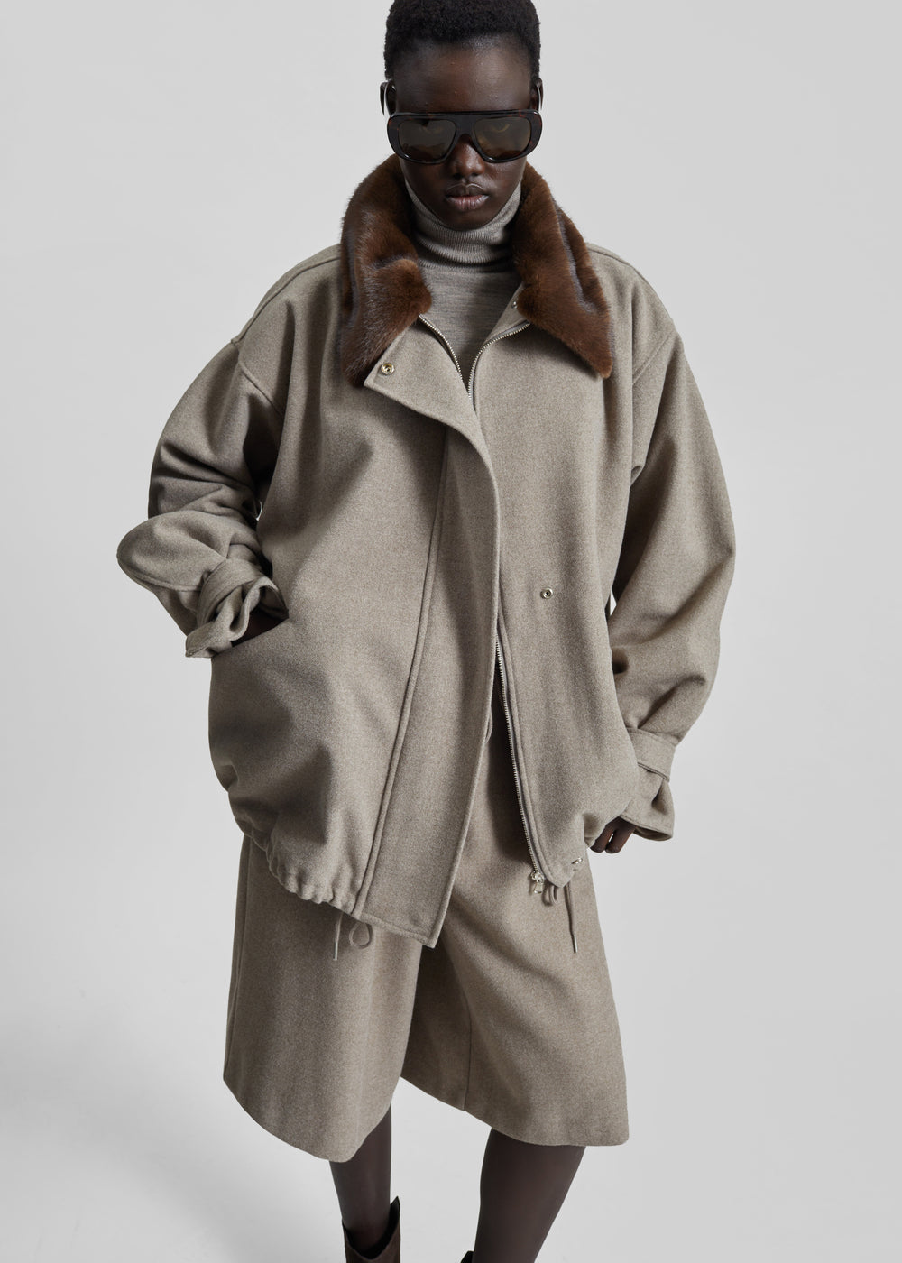 Hemavan Faux Fur Lined Jacket - Taupe - 1