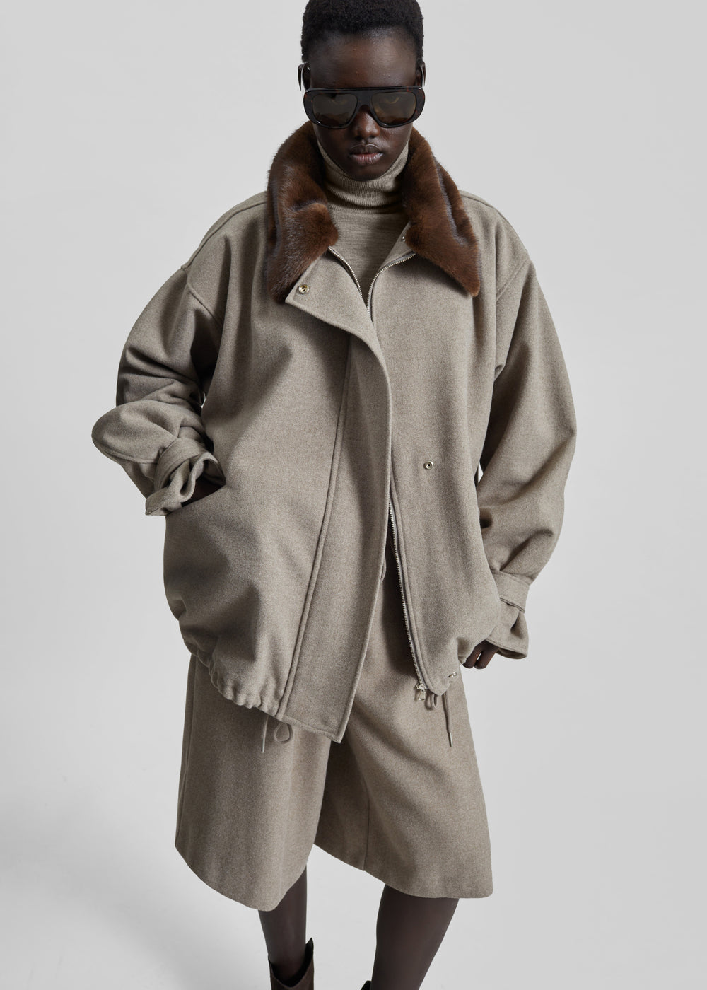 Hemavan Faux Fur Lined Jacket - Taupe - 1