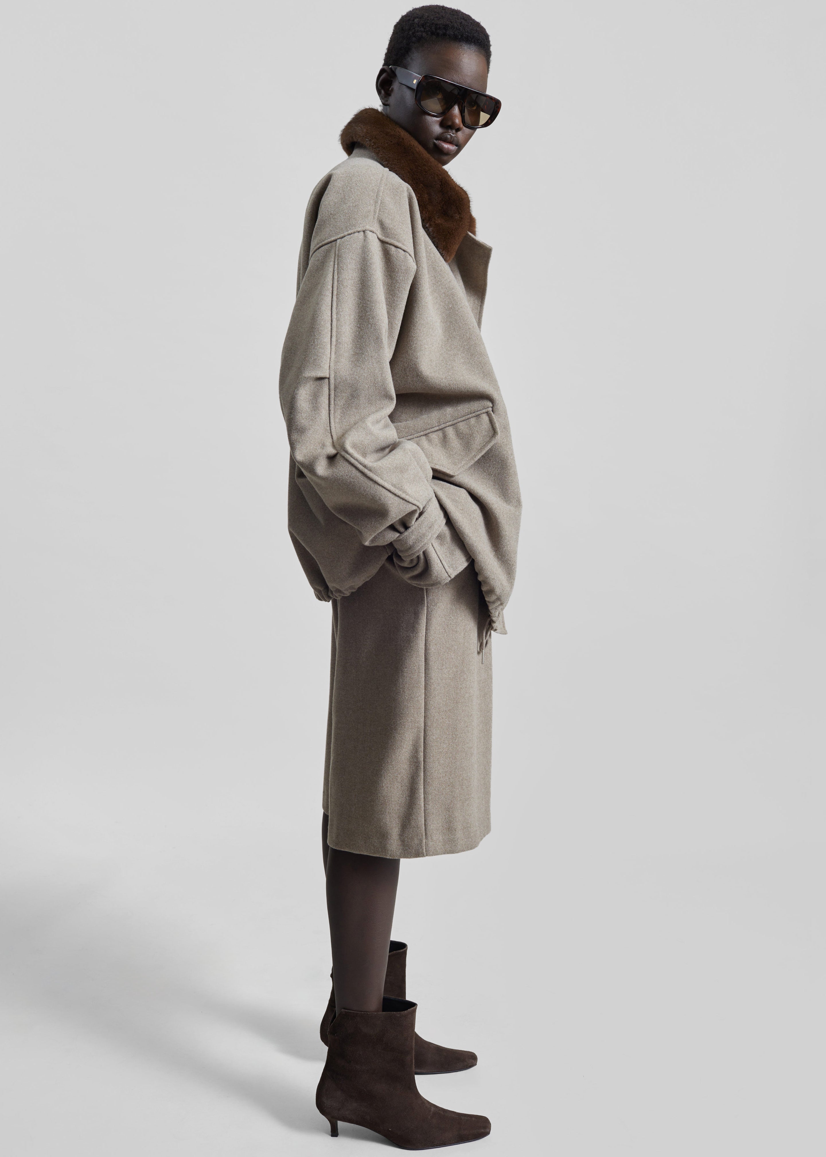 Hemavan Faux Fur Lined Jacket - Taupe - 6