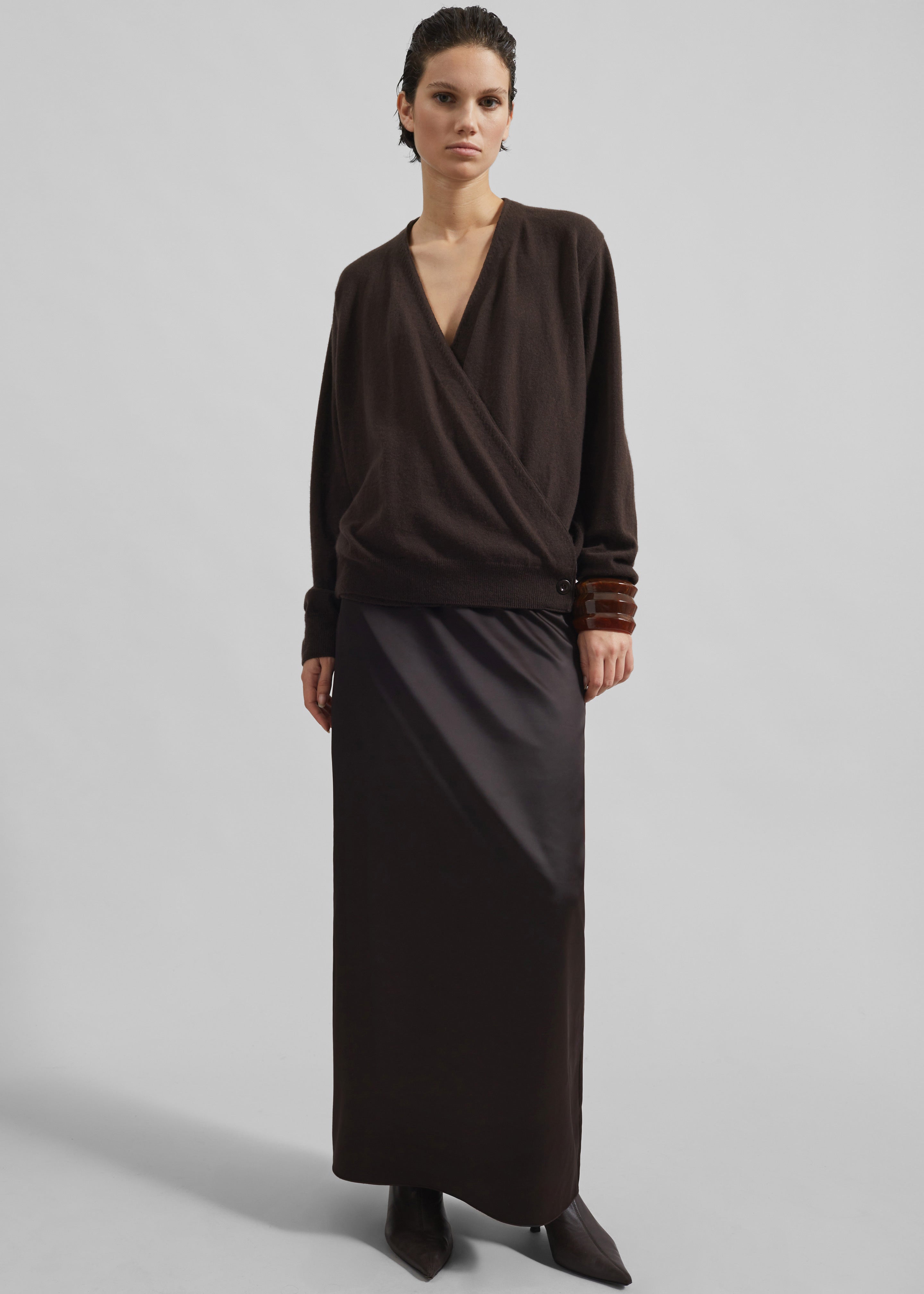 Hencil Satin Maxi Skirt - Brown - 5