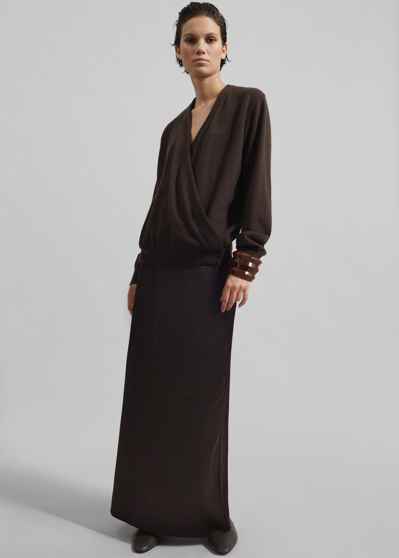 Hencil Satin Maxi Skirt - Brown - 1