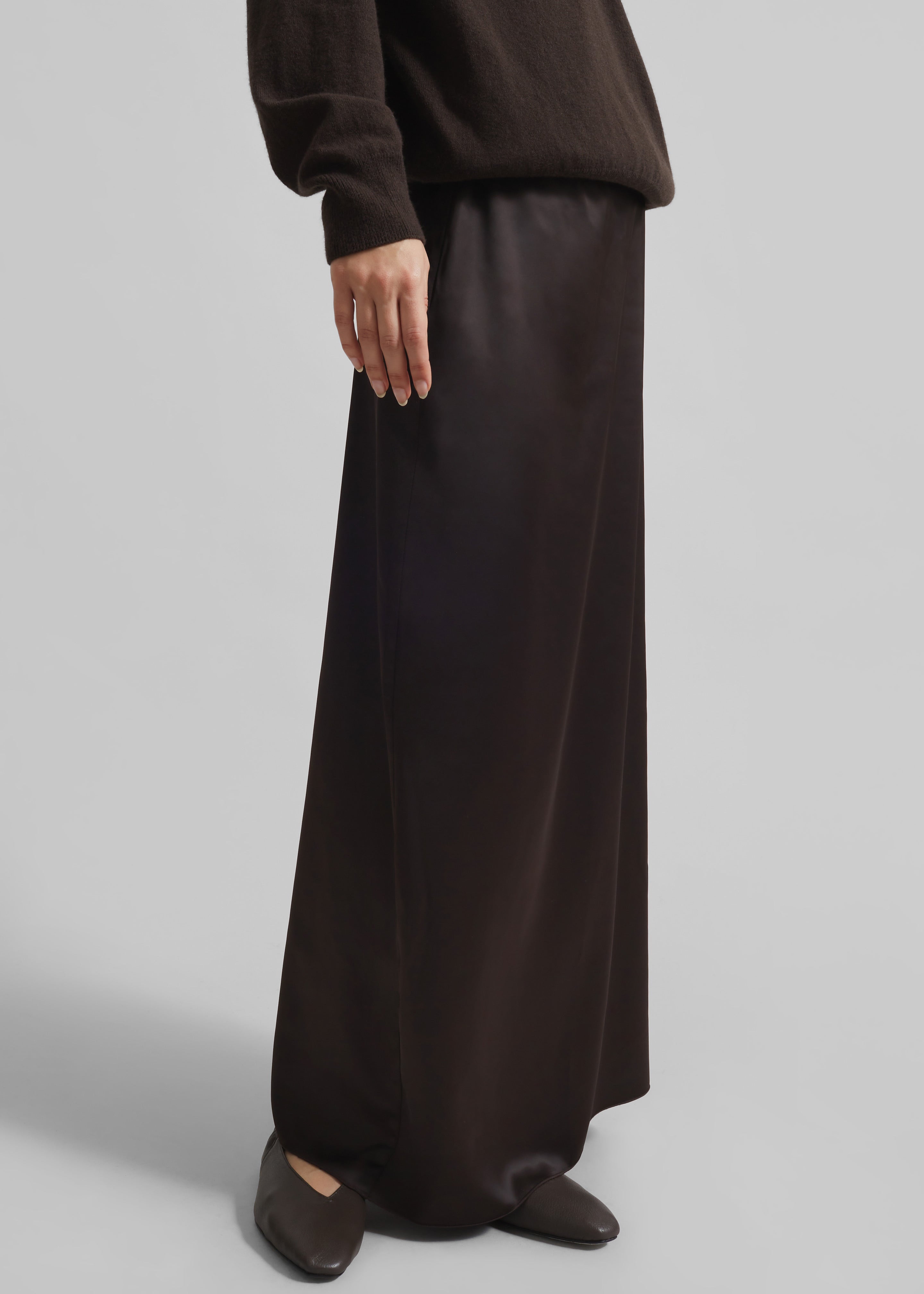 Hencil Satin Maxi Skirt - Brown - 4