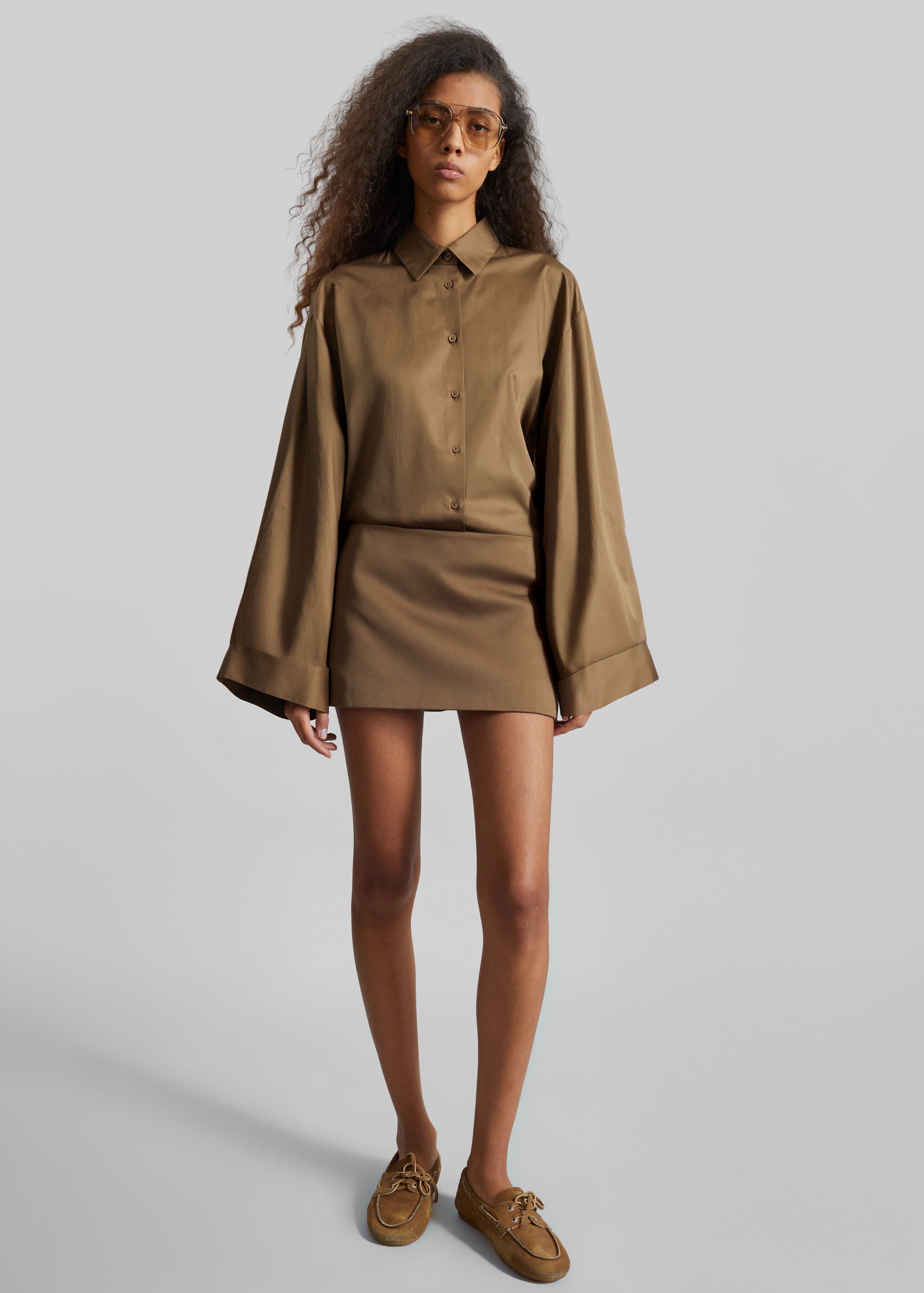 Hera Satin Mini Skirt - Brown - 1