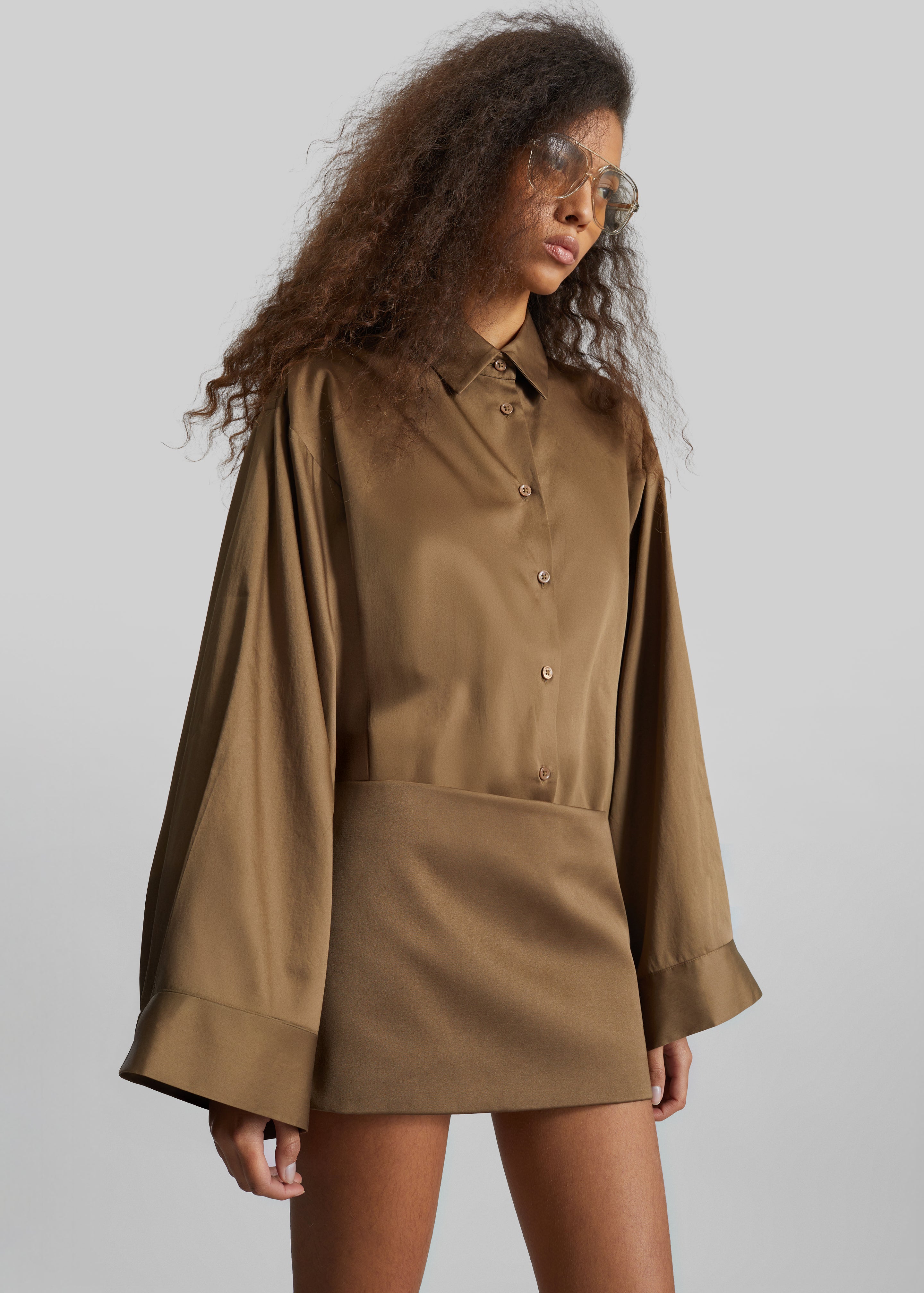 Hera Satin Mini Skirt - Brown - 8