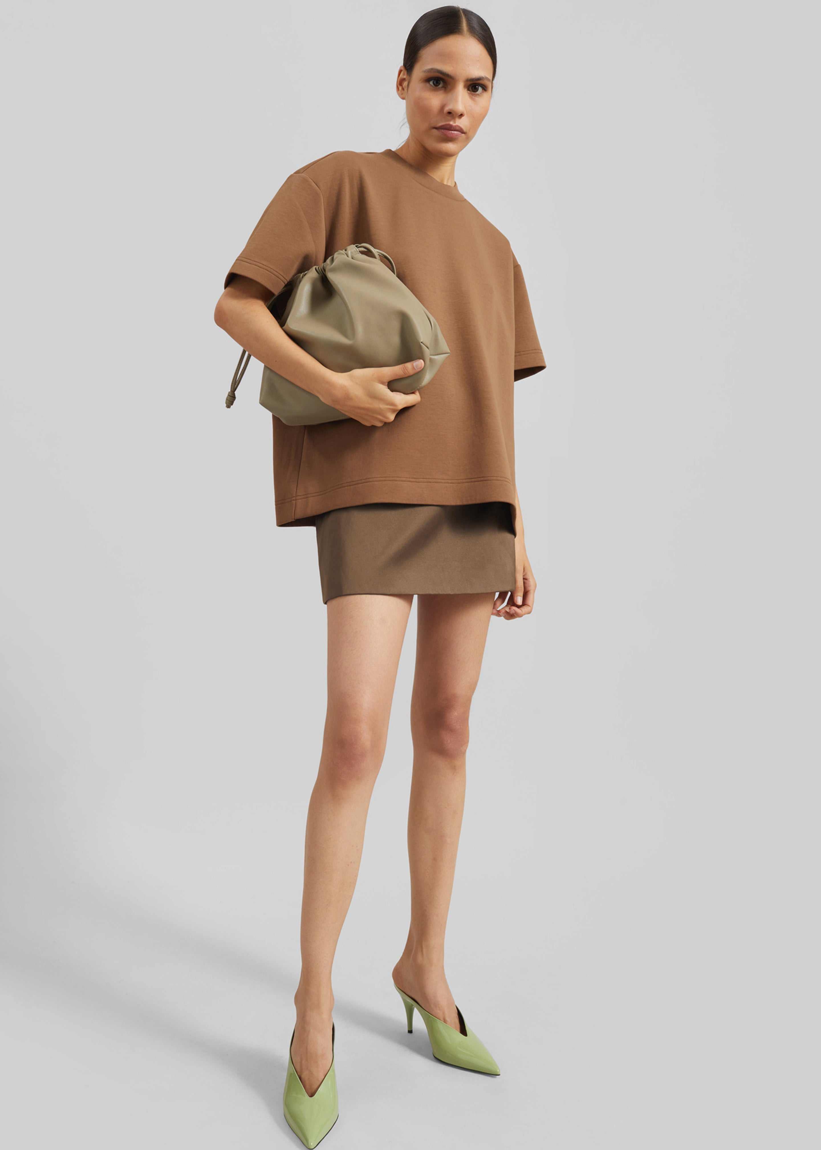 Hera Satin Mini Skirt - Brown - 3